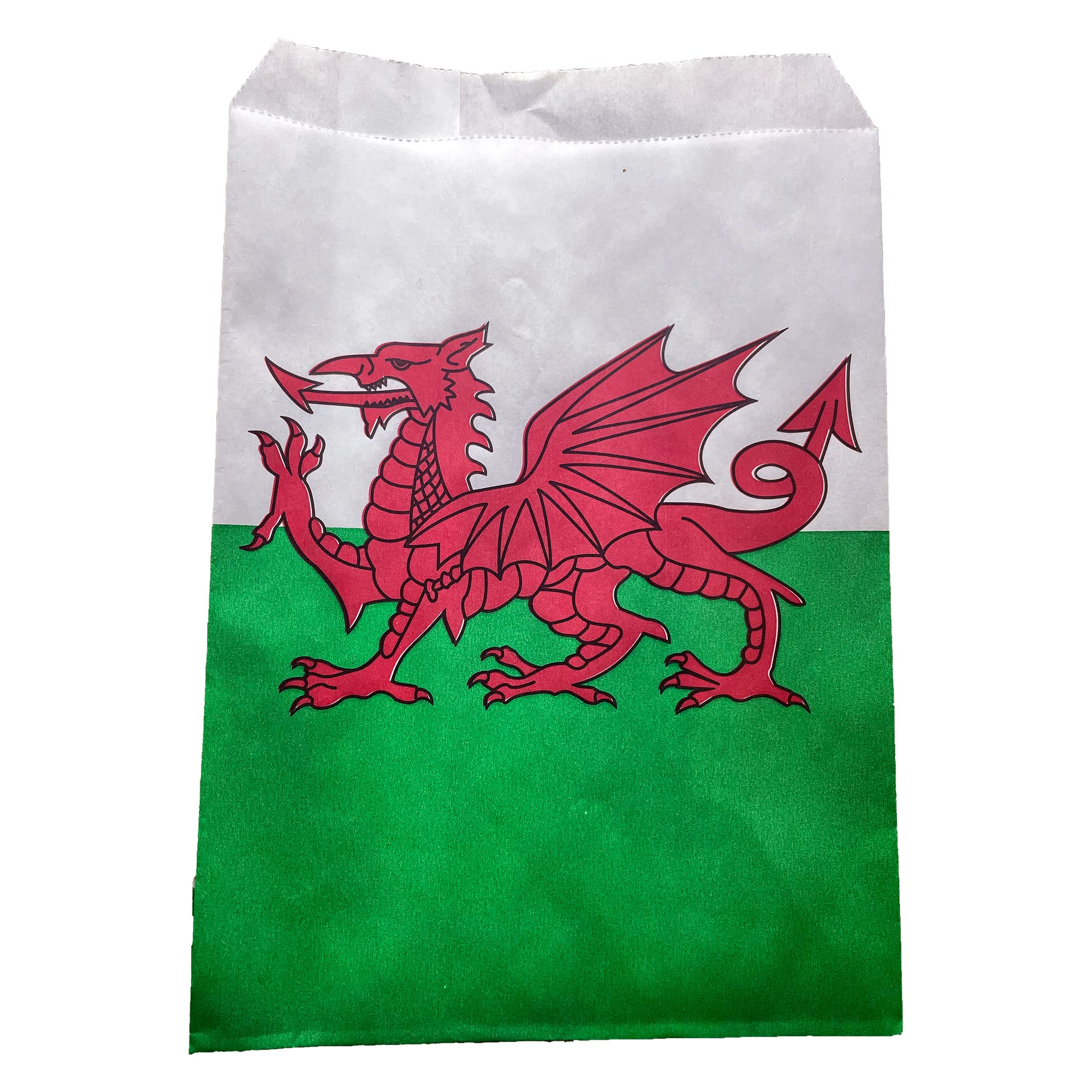 Welsh Flag Design Paper Bag ideal for counter bag, party bag, candy bag, gift bag (50)
