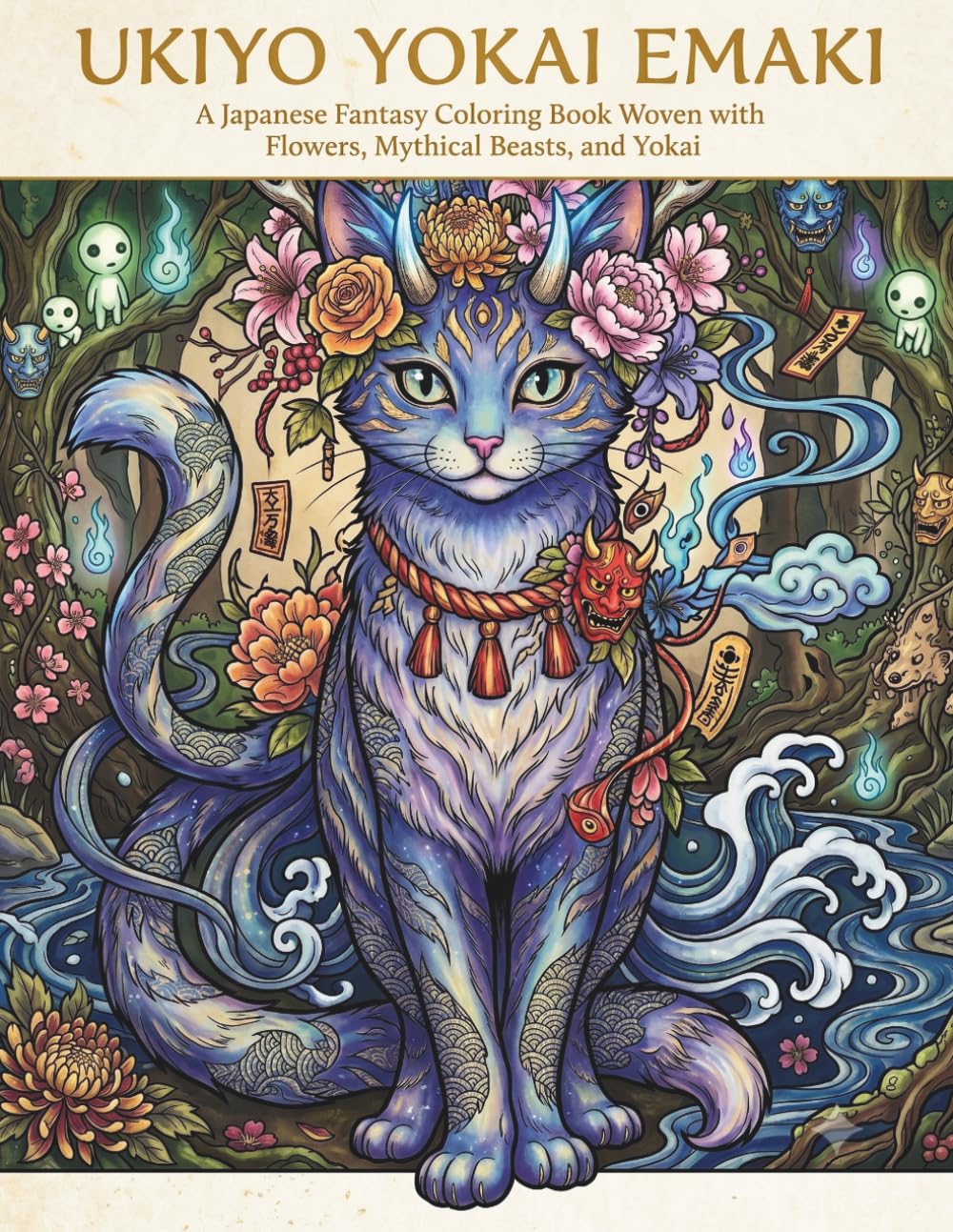 UKIYO YOKAI EMAKI: A Japanese Fantasy Coloring Book Woven with Flowers, Mythical Beasts, and Yokai