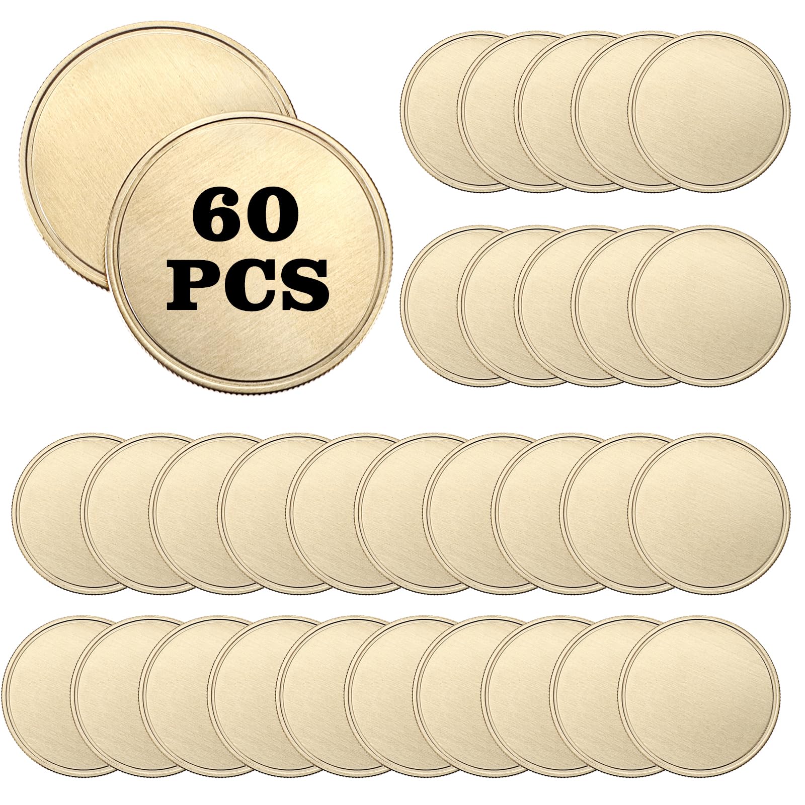 OwnMy 60PCS Blank Challenge Coins for Laser Engraving, 1.6 Inch Engraving Blank Brass Coins Metal Stamping Coins with Acrylic Protection Boxes, Custom Blank Challenge Coins Collections for DIY Crafts