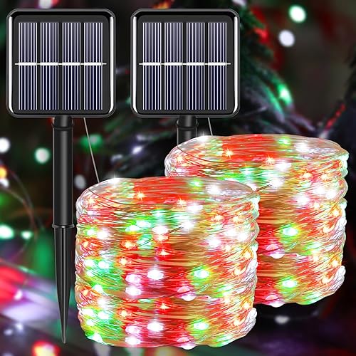Miniatura 1 de Guirnalda de luces solares de Navidad para exteriores, luces de hadas rojas, blancas y verdes, IP67 a prueba de agua, paquete de 200 luces LED de 66