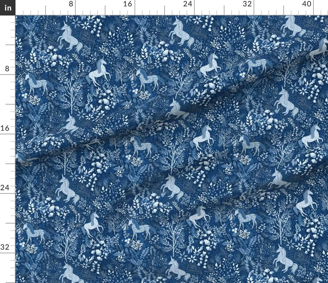 Spoonflower Fabric - Classic Blues Woodland Forest Magical Botanical Whimsical Woods Gingko Printed on Petal Signature Cotton Fabric by The Yard - Sewing Quilting Apparel Crafts Decor