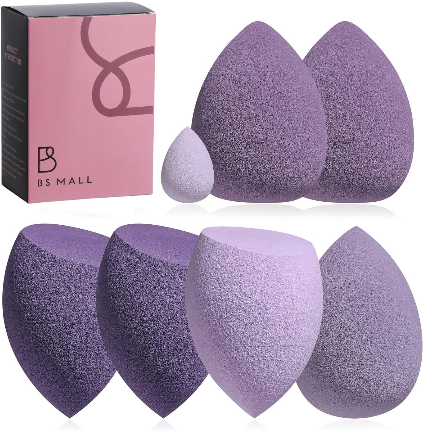 Makeup Sponge Set BS-MALL Blender Sponges 7 Pcs for Liquid, Cream, and Powder, Multi-colored with 1 Mini Makeup Sponge Pink (B-Purple)