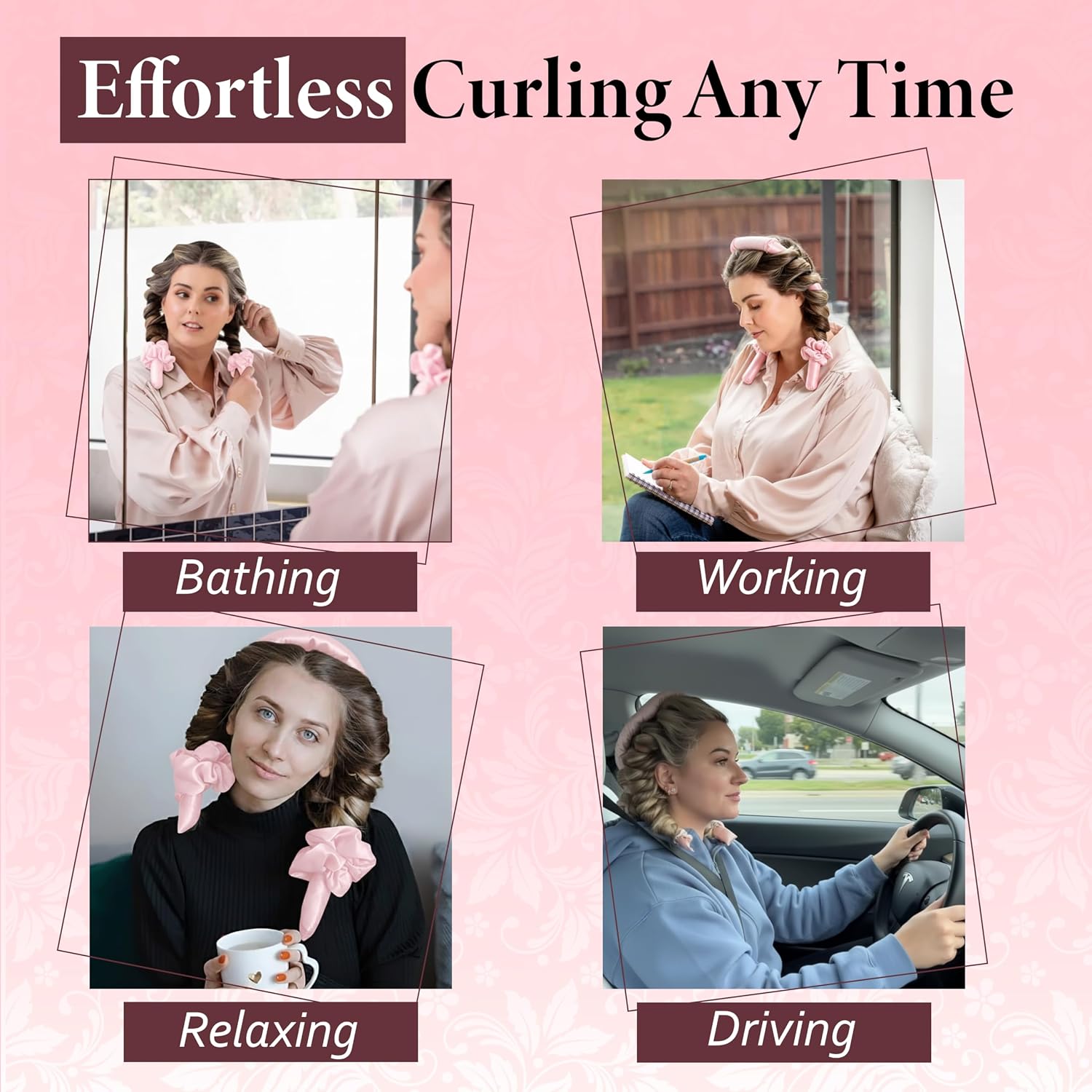Satin Heatless Curling Set - Soft Curlers to Sleep In, Overnight Heatless Curls for Long Hair, Shoulder Length, Overnight Hair Curlers for Frizz-Free, No Heat Damage Styling, Gift for Teen Girl,Women