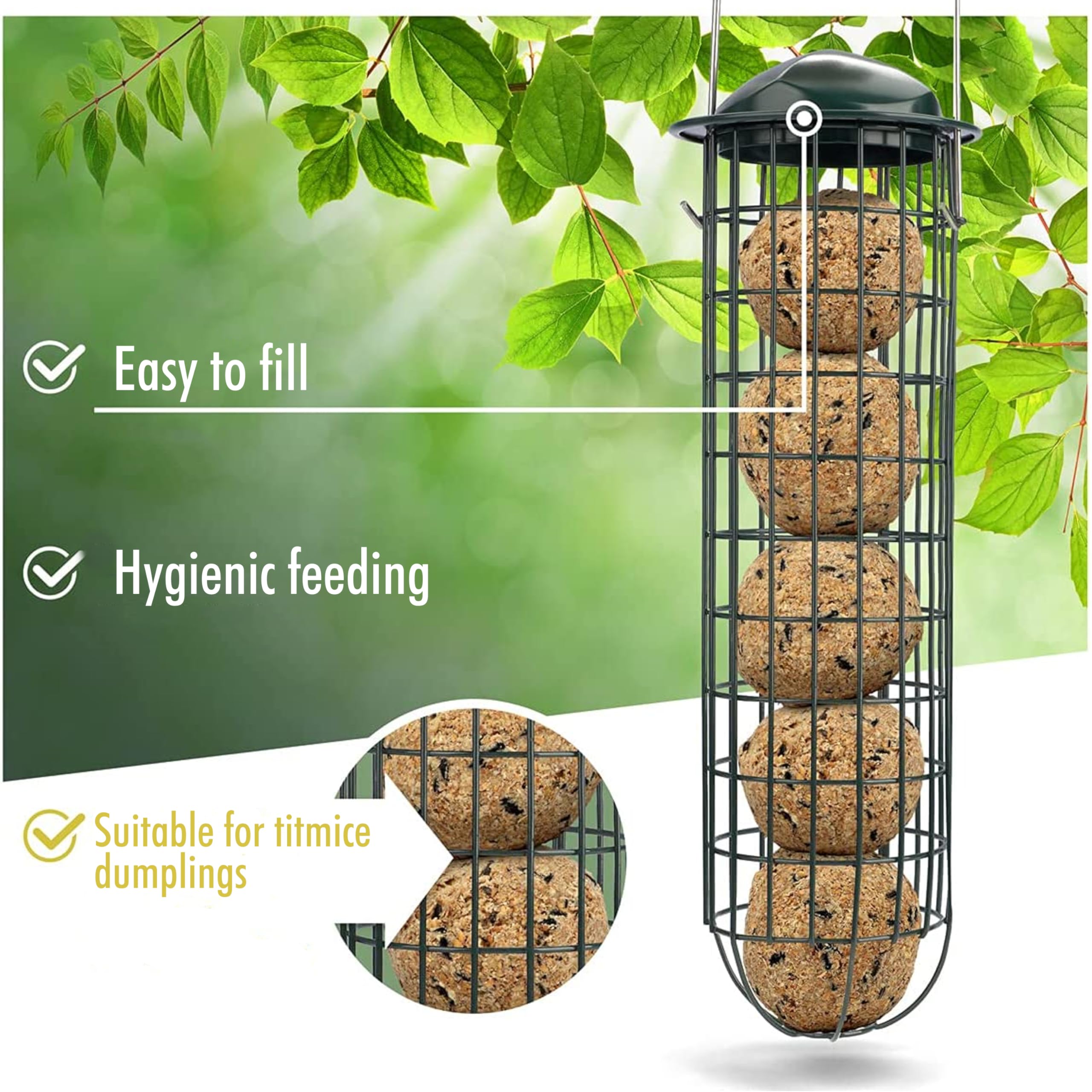 WILDTIER LIEBE Colonne D'alimentation Pour Oiseaux En Acier Inoxydable - 26 Cm - Argenté - Distributeur De Nourriture Pour Cacahuètes - En Métal Inoxydable