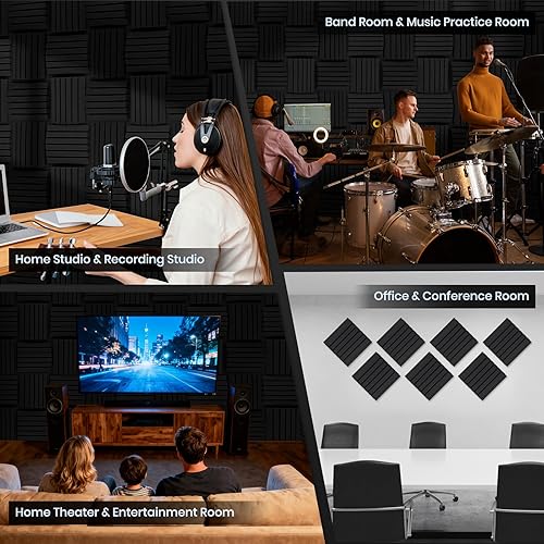 Miniatura 5 de Focusound Paquete de 36 paneles curvados de espuma acústica de 3 x 12 x 12 pulgadas, paneles de espuma a prueba de sonido, paneles de cuña con