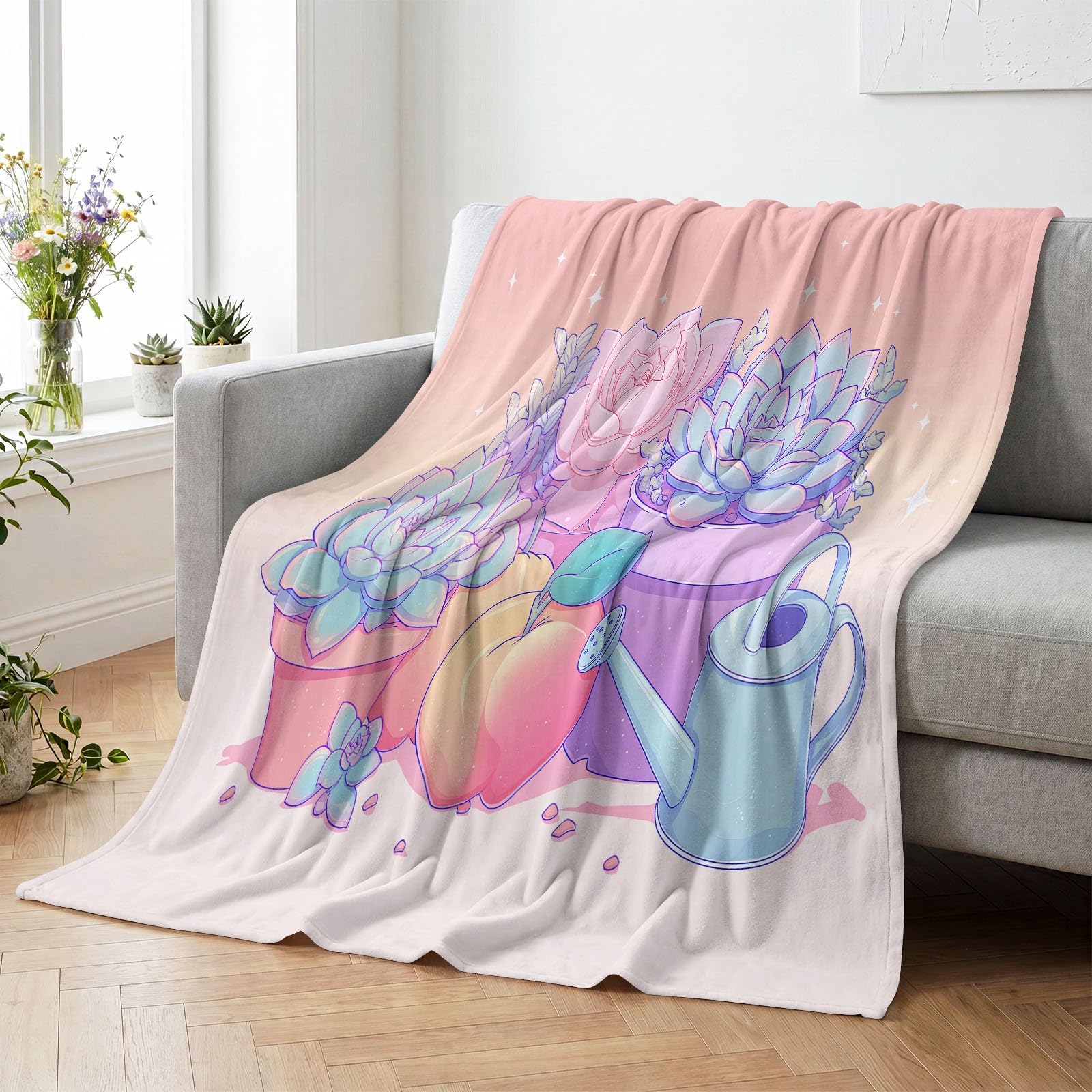 Manta de forro polar con diseño de suculentas