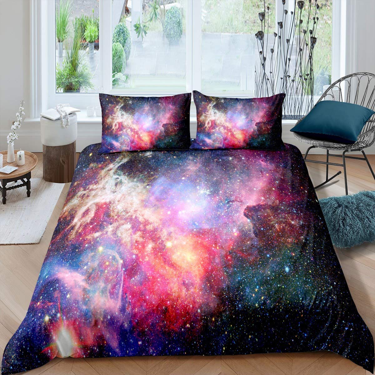 Loussiesd Galaxy Bedding Set Colorful Milky Way Duvet Cover For Kids Children Teens Starry Sky Comforter Cover Outer Space Themed Bedspread Cover Bedroom Decor Quilt Cover 3Pcs Super King