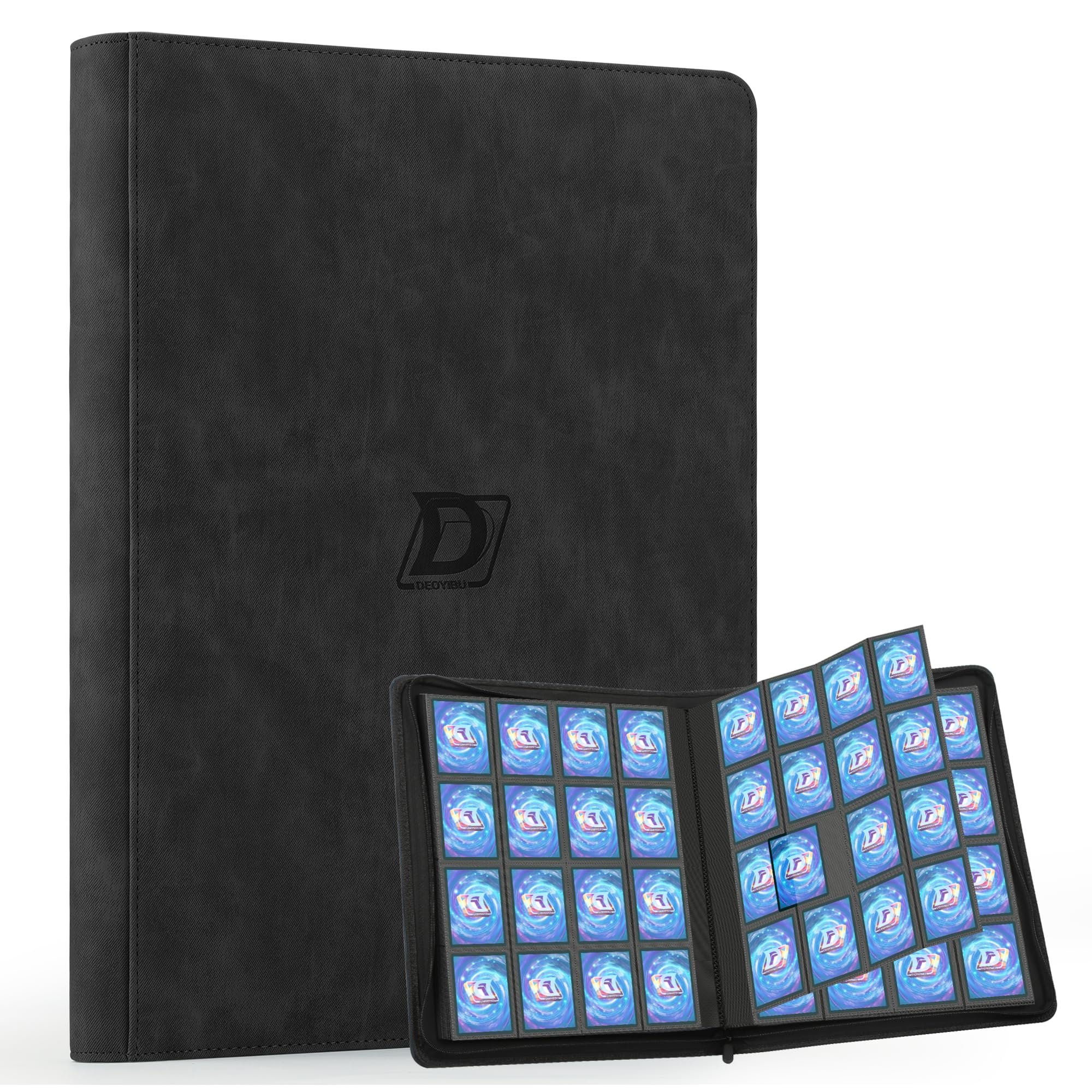 Sammelkarten Album Groß für 1000+ Karten, 16 Fächer Karten Sammelalbum mit Reißverschluss, Card Binder für Trading Cards, für YuGiOh, MTG, Sportkarten etc. Schwarz