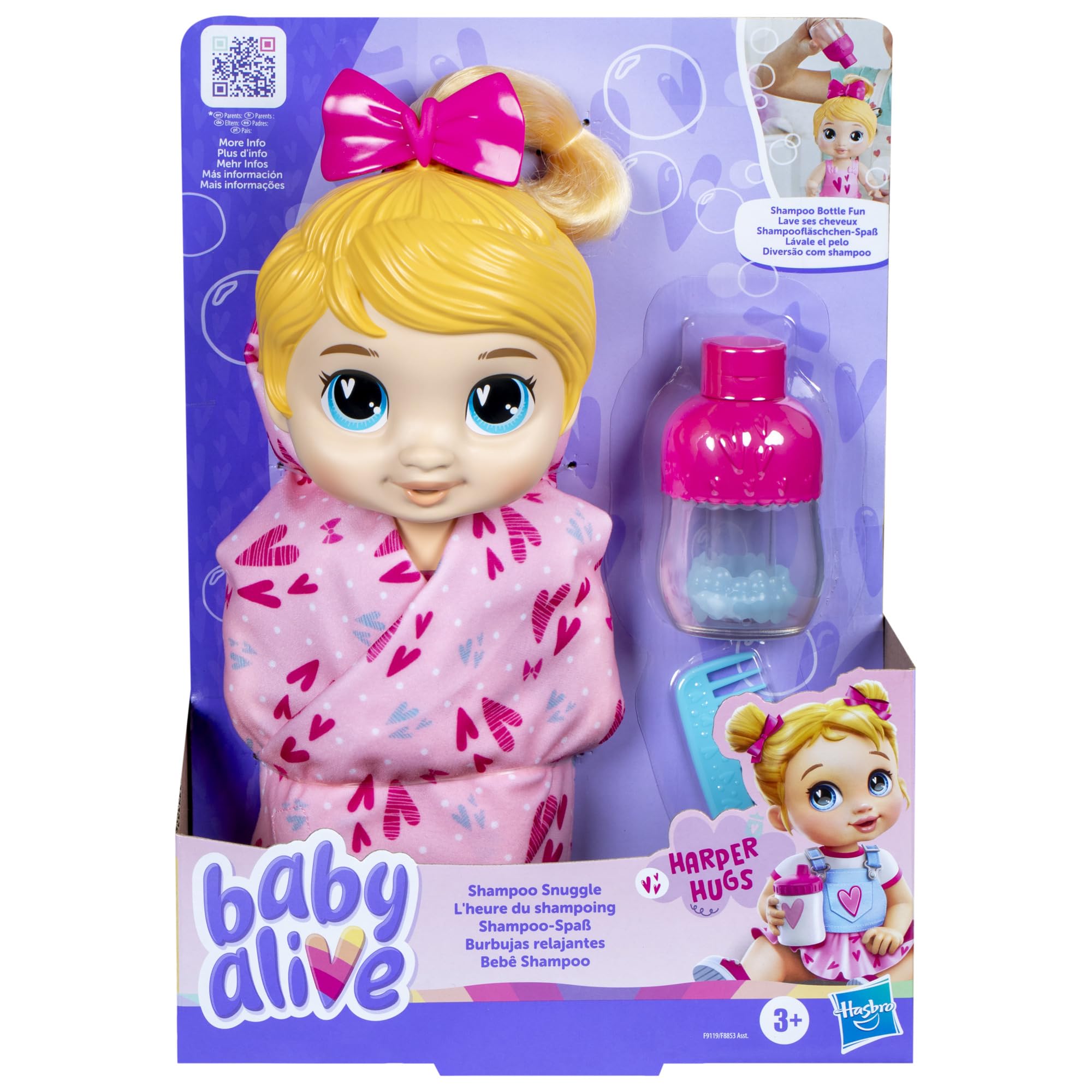 Baby Alive Shampoo Snuggle Harper Hugs 11" Water Baby Doll With Bottle & Towel