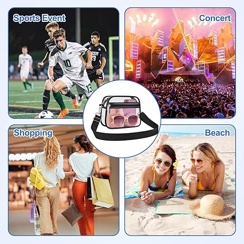 Vista 7 de COK Bolsa transparente para eventos de estadio, bolsas cruzadas para mujeres y hombres, bolso transparente para conciertos y festivales Negro