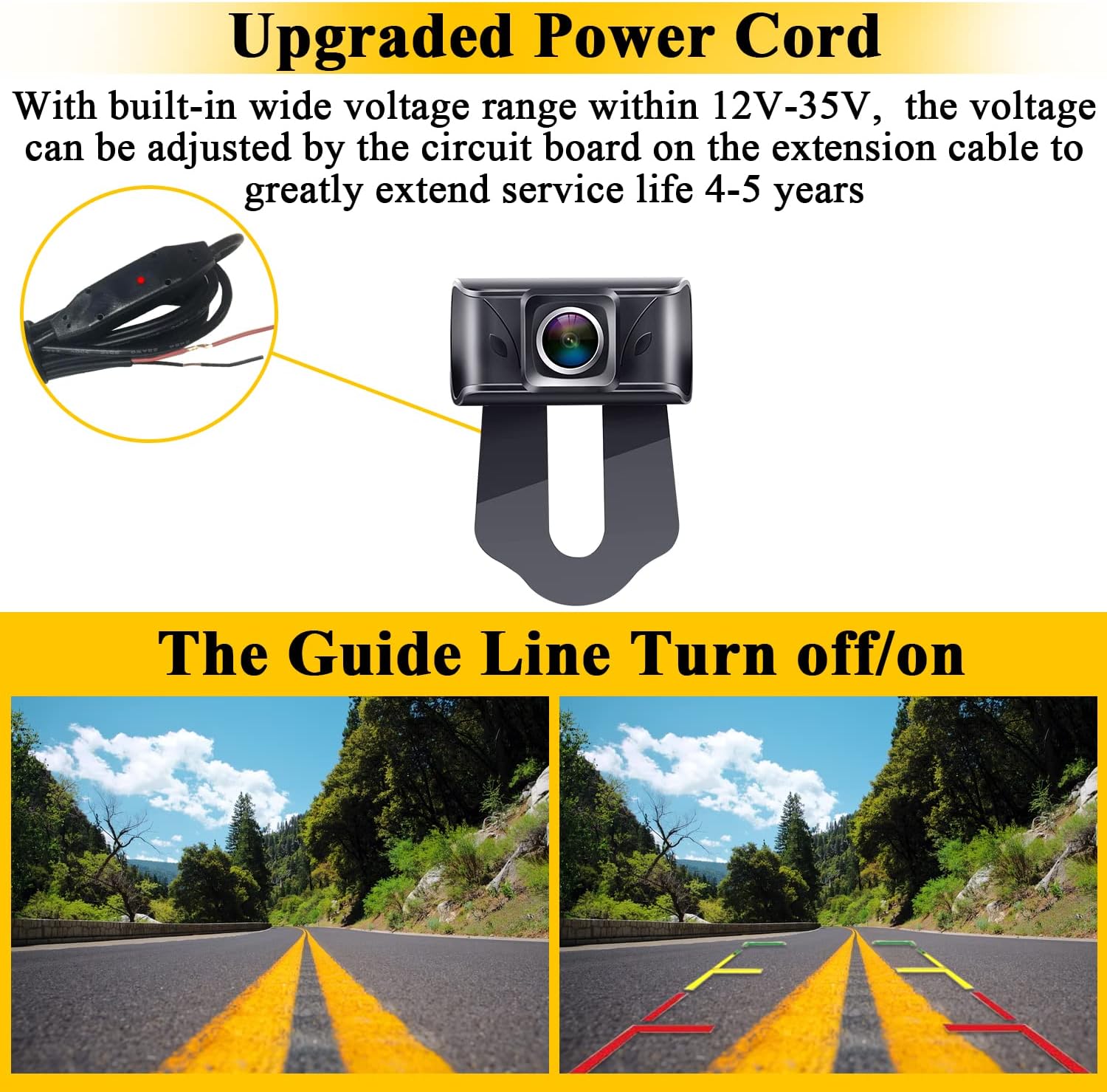 Upgraded power cord and guide line toggle