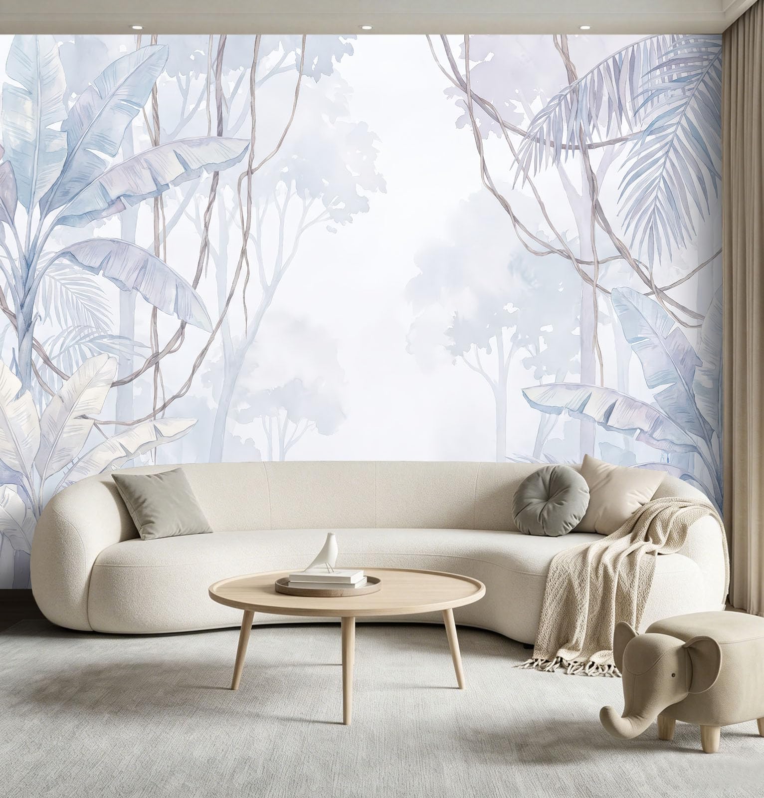 Panoramiczna tapeta 3D Magiczny Las Tropikalny Liana Liść Bananowca Plakat, 350 x 256 cm (szer. x wys.) Tapeta ścienna z włókniny do salonu dziecięcego Sofa TV dekoracja tła, lawenda
