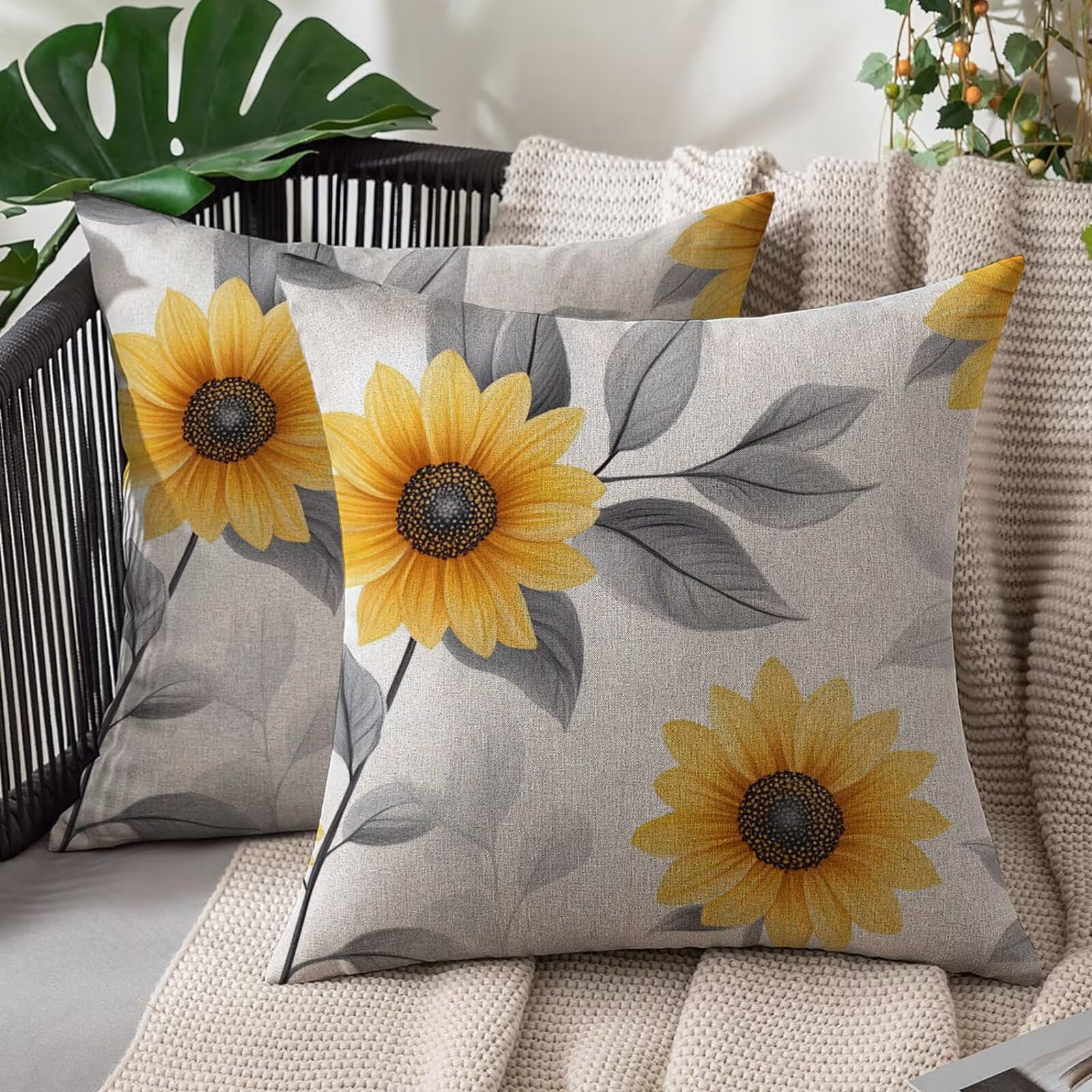 Fundas cojines 40 x 40 cm de lino para decoración exterior sofá y dormitorio de dos piezas