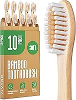 Vista 1 de Paquete de 10 cepillos de dientes de bambú, sin BPA, cerdas suaves, ecológicos, cepillo de dientes de madera natural