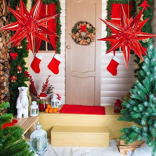 Vista 23 de ZAKVOOR 60 globos con forma de estrella, 12 puntas de aluminio, decoración de fiesta, globos para Navidad, Año Nuevo, graduación, cumpleaños (dorado)