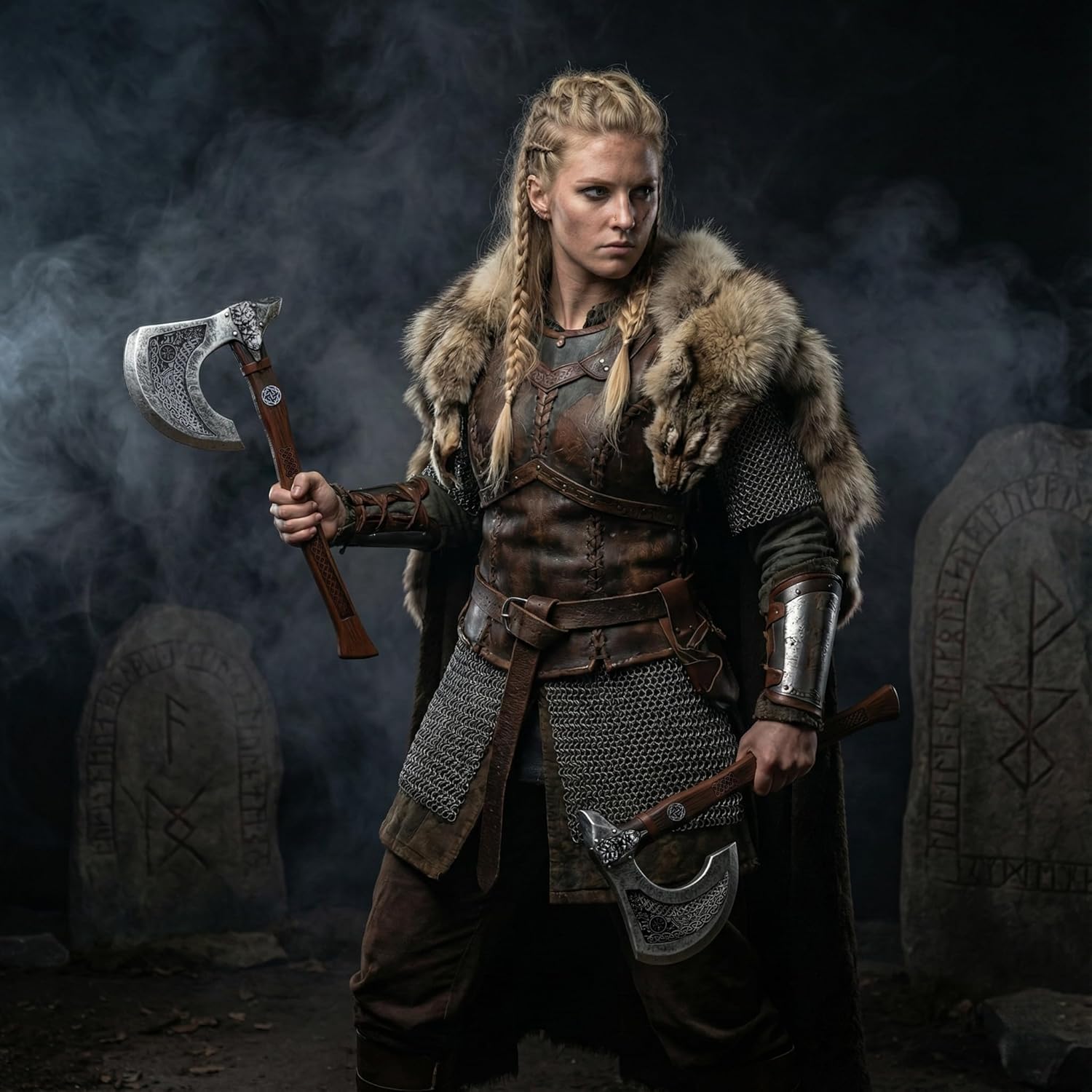 LOOYAR PU Foam Wolf Totem Viking Shield Axe Toy Props for Berserker Warrior Knight Costume Battle Play Halloween Cosplay LARP (Axe S) - Image 7