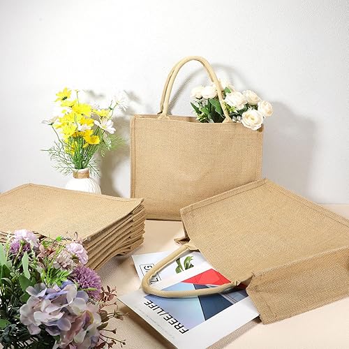 Miniatura 3 de Sanwuta 50 bolsas de arpillera a granel de yute con laminado reutilizable de verano en blanco para madre, profesor, dama de honor, boda, compras,