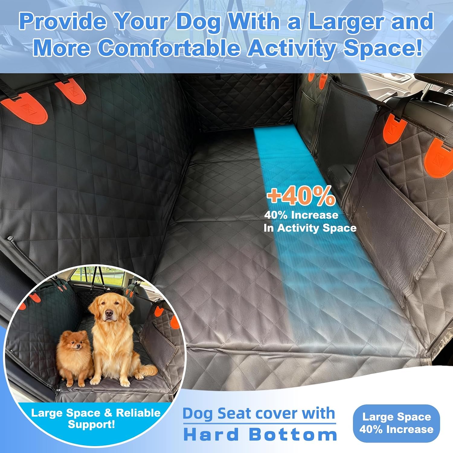 Dog Car Seat Cover for Dogs, Hard Bottom,Waterproof Non Slip Hammock image 4
