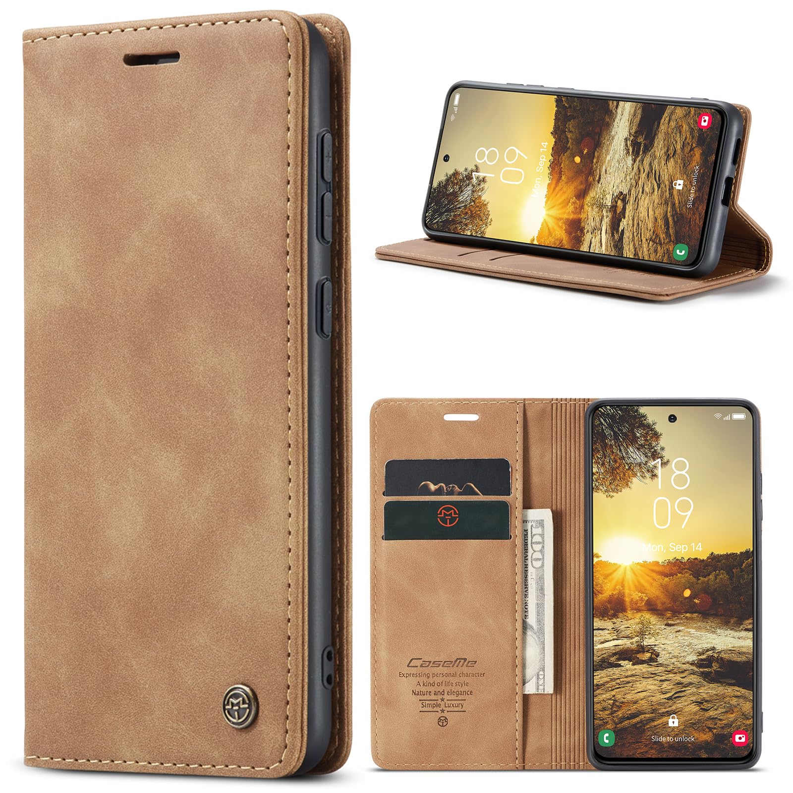 Azororo Cover per Samsung Galaxy S24 5G, Premium PU Pelle Custodia, Magnetica Carta Fessura Portafoglio Case, Flip Cavalletto Custodia per Samsung Galaxy S24- Marrone