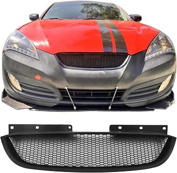 Fit 2010-2012 Hyundai Genesis Coupe 2-Door Front Upper Grille Matte Black | IKON MOTORSPORTS, Honeycomb Style ABS Replacement Front Bumper Hood Grill