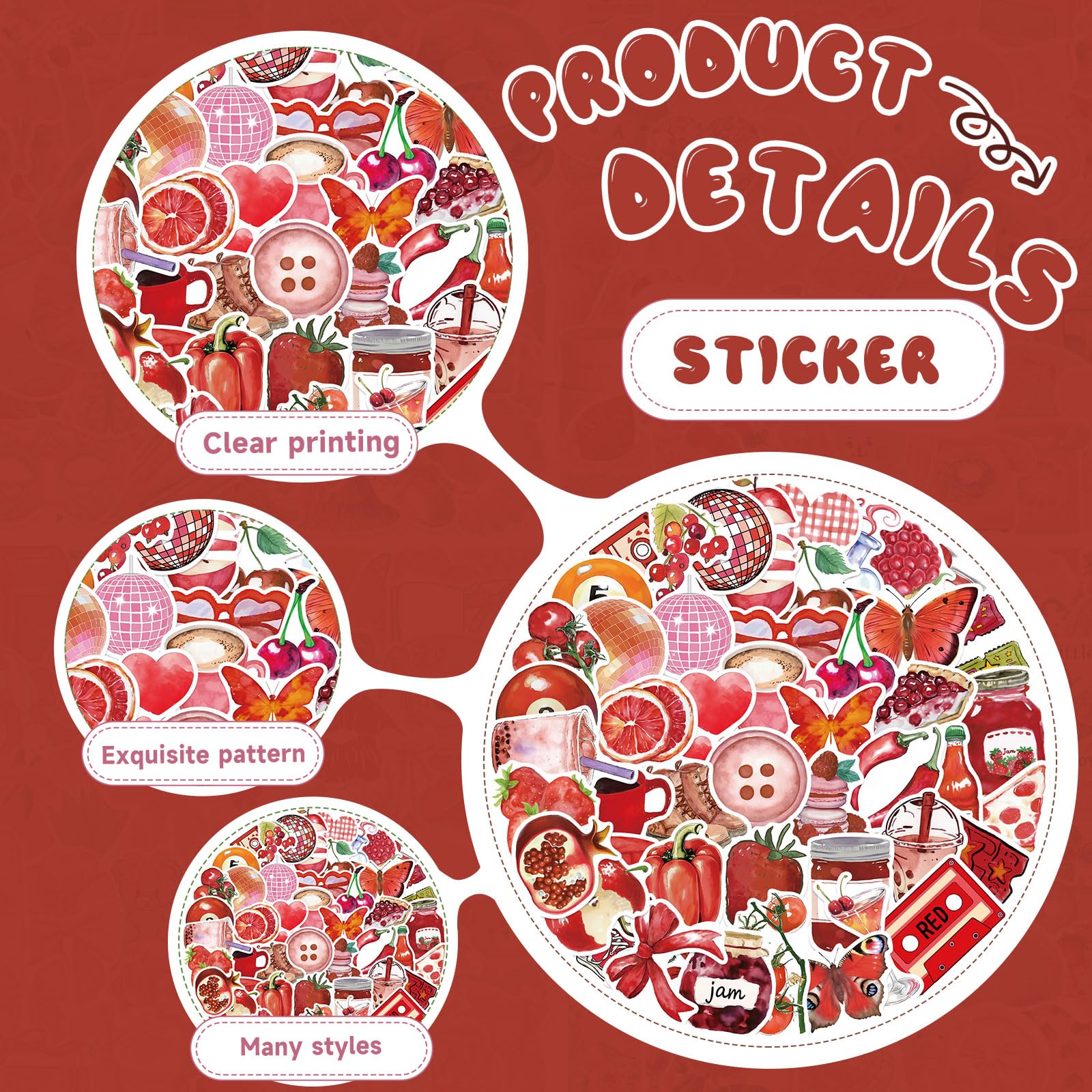 Bubaxuce 100 Pieces Red Aesthetic Stickers, Coquette Girl Decals for Water Bottles Laptop Scrapbooking Journaling - Image 3
