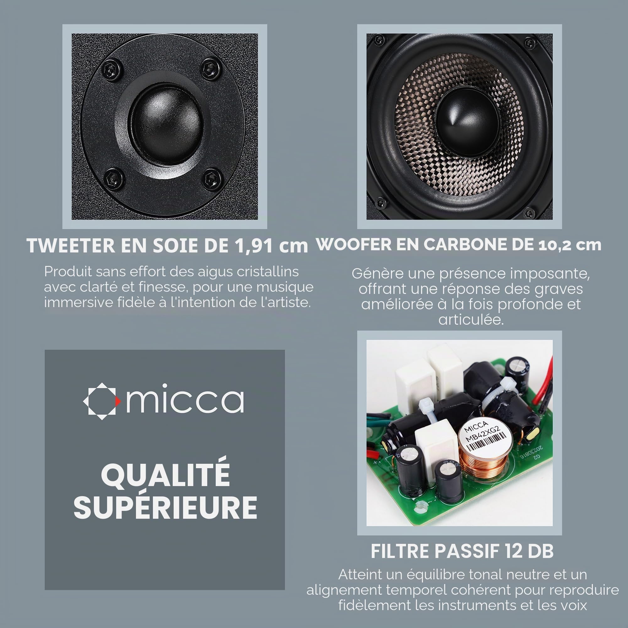 Micca MB42X G2 Haut-parleurs passifs d'étagère pour Son Surround Home cinéma, stéréo et Moniteur de Champ Proche Passif, 2 Voies (Noir, Paire)