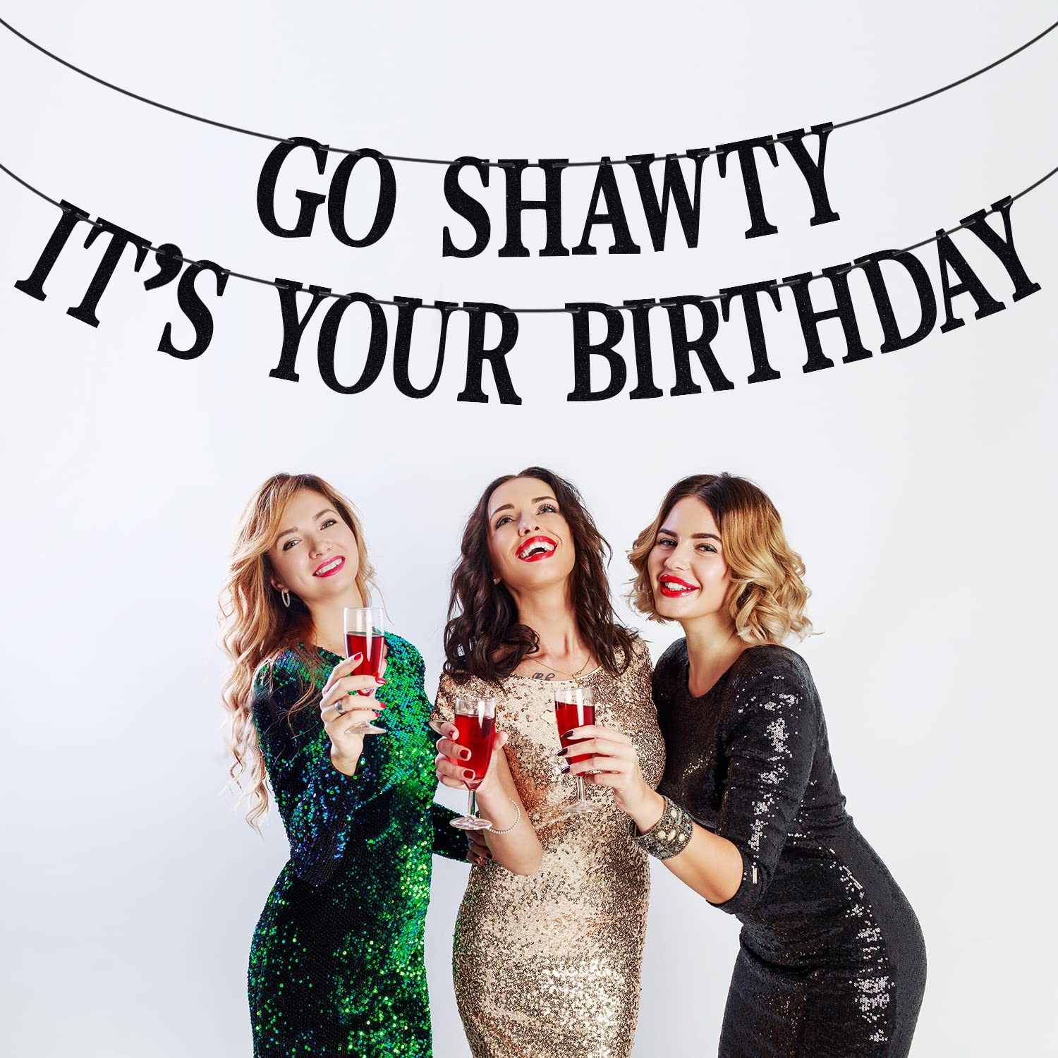 Go Shawty It's Your Birthday-Banner – 2,2 M, Glitzer, Hip-Hop-Partydeko, Kaffee-Farbton