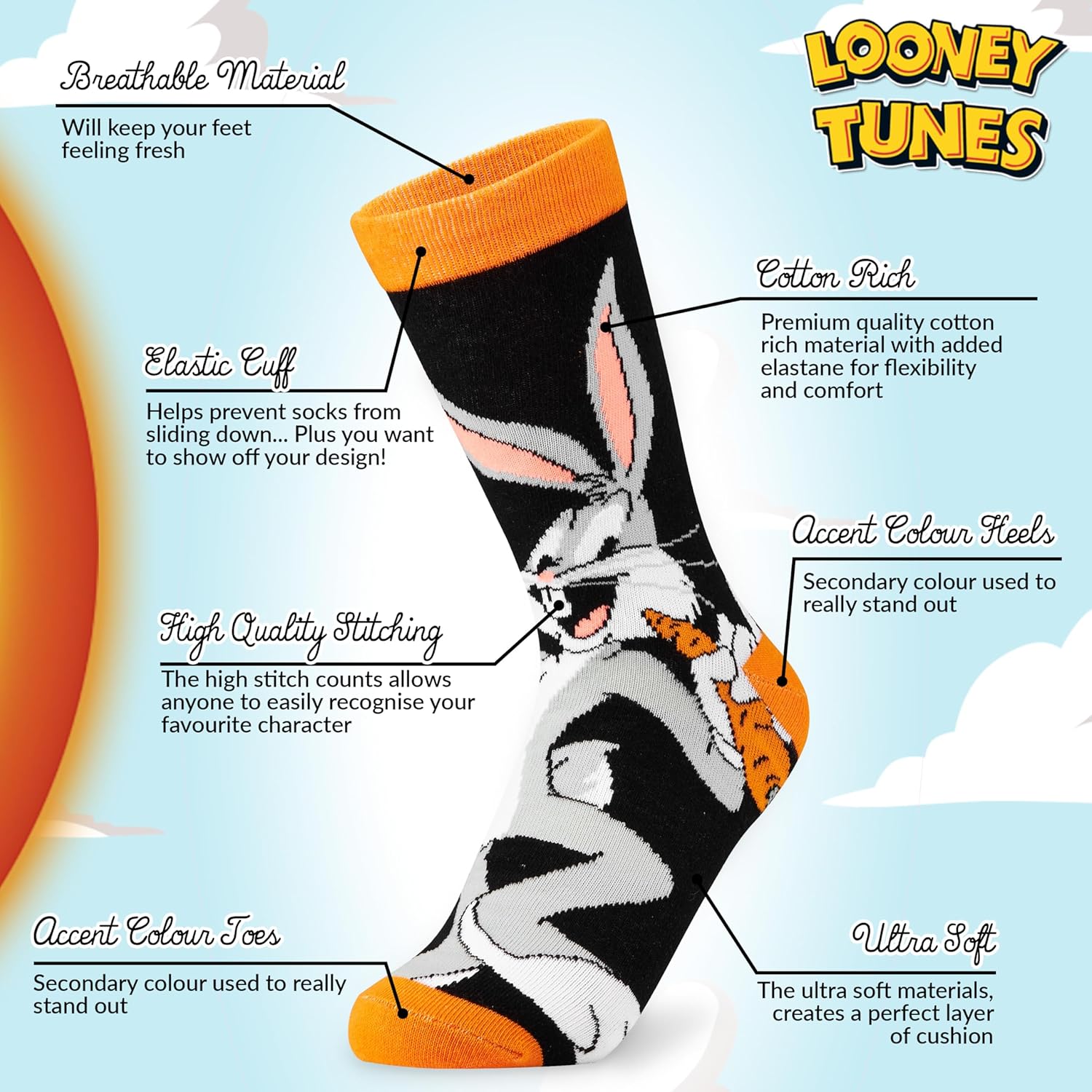 LOONEY TUNES Mens Socks Pack of 5 Crew Socks for Men Teenagers Soft Breathable Work Sports - Image 5