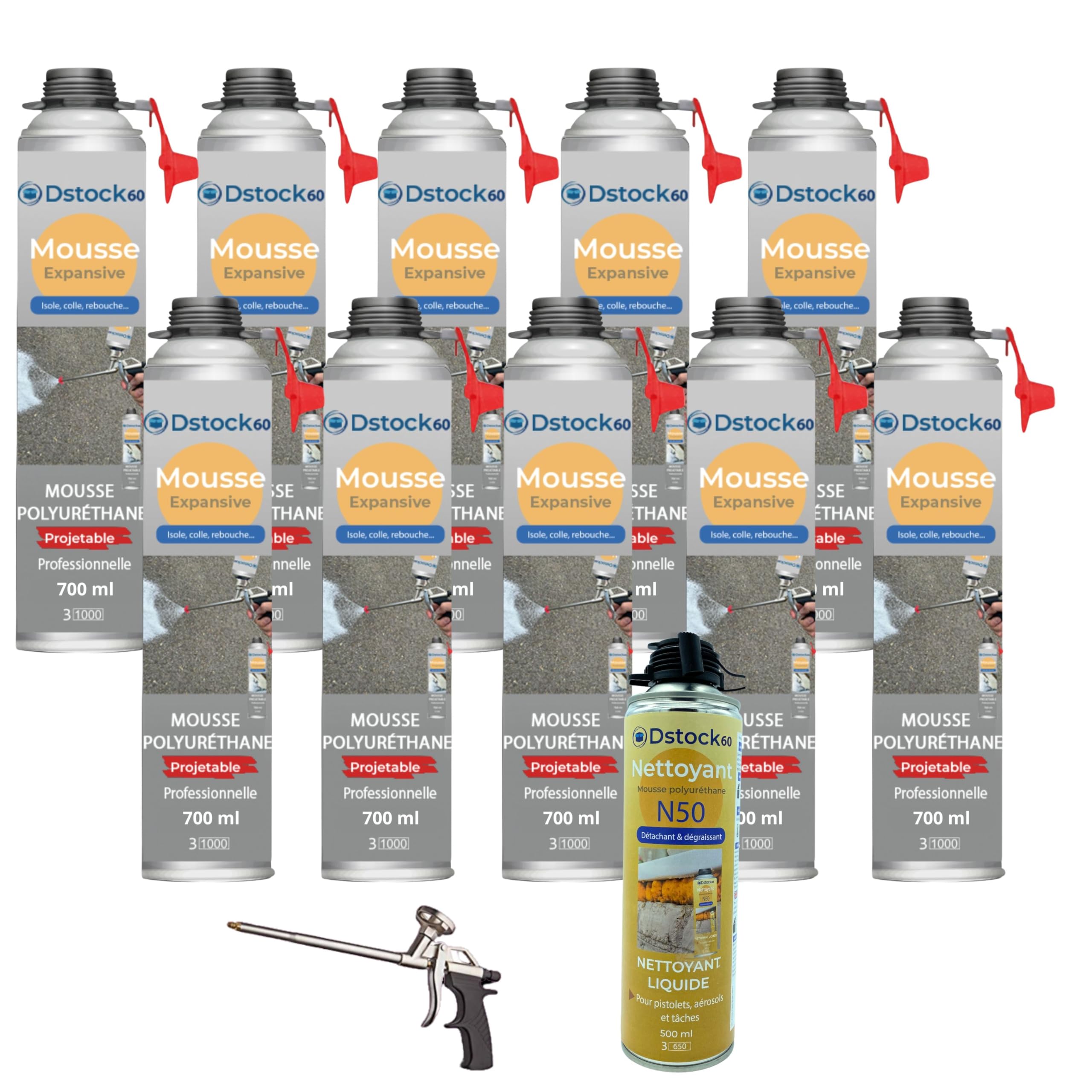 Mousse expansive polyuréthane projetable DSTOCK60 contre les infiltrations et fuites d'air de menuiserie