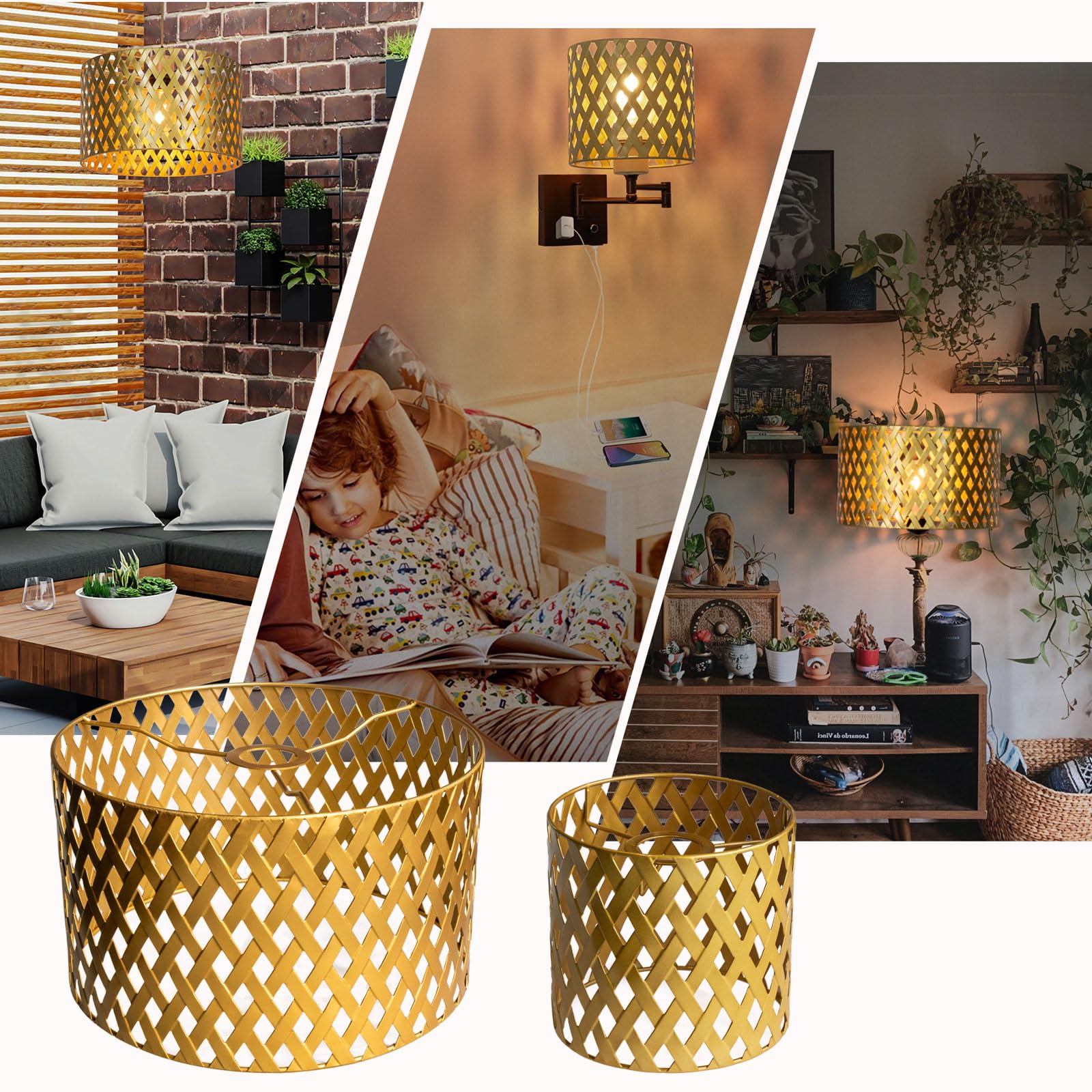 Osasy Set of 2 Pendant Lampshade Vintage Design, Easy Assembly without Tools Metal Round Lampshade, Hollow Carved - Image 4