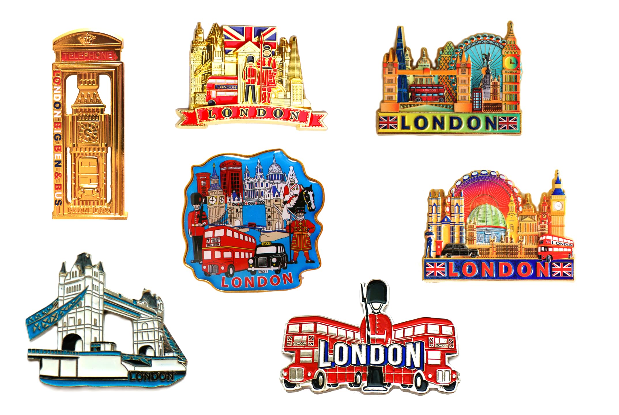 Famous London Icons Design Set of 7 Metal Fridge Magnets