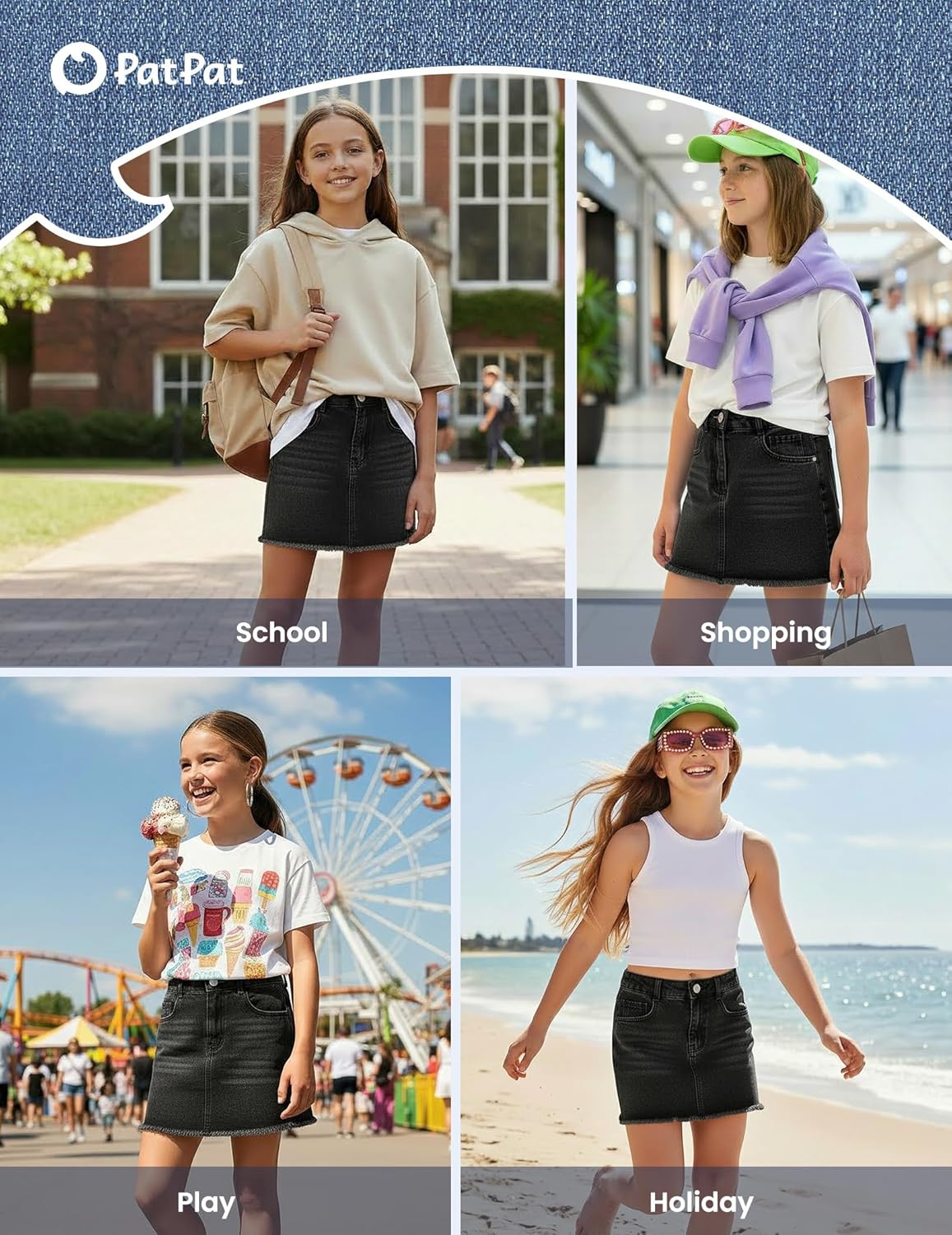 PATPAT Denim Skirt for Girls 5-14 Years - Image 2