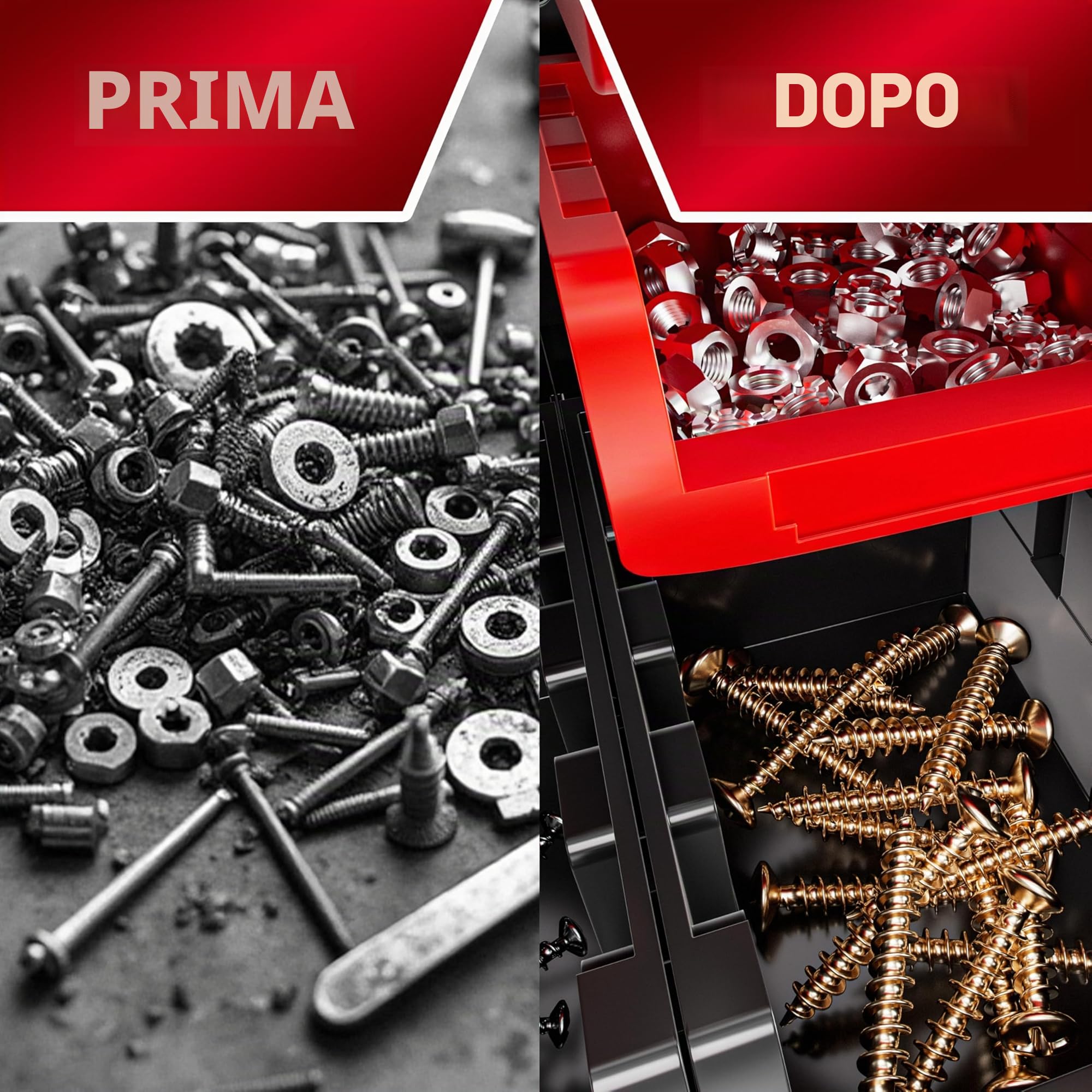 DEUBA® Pannello Preforato Portautensili 43 pz. Box Impilabili Parete Attrezzata Officina Organizer Ampliabile Garage