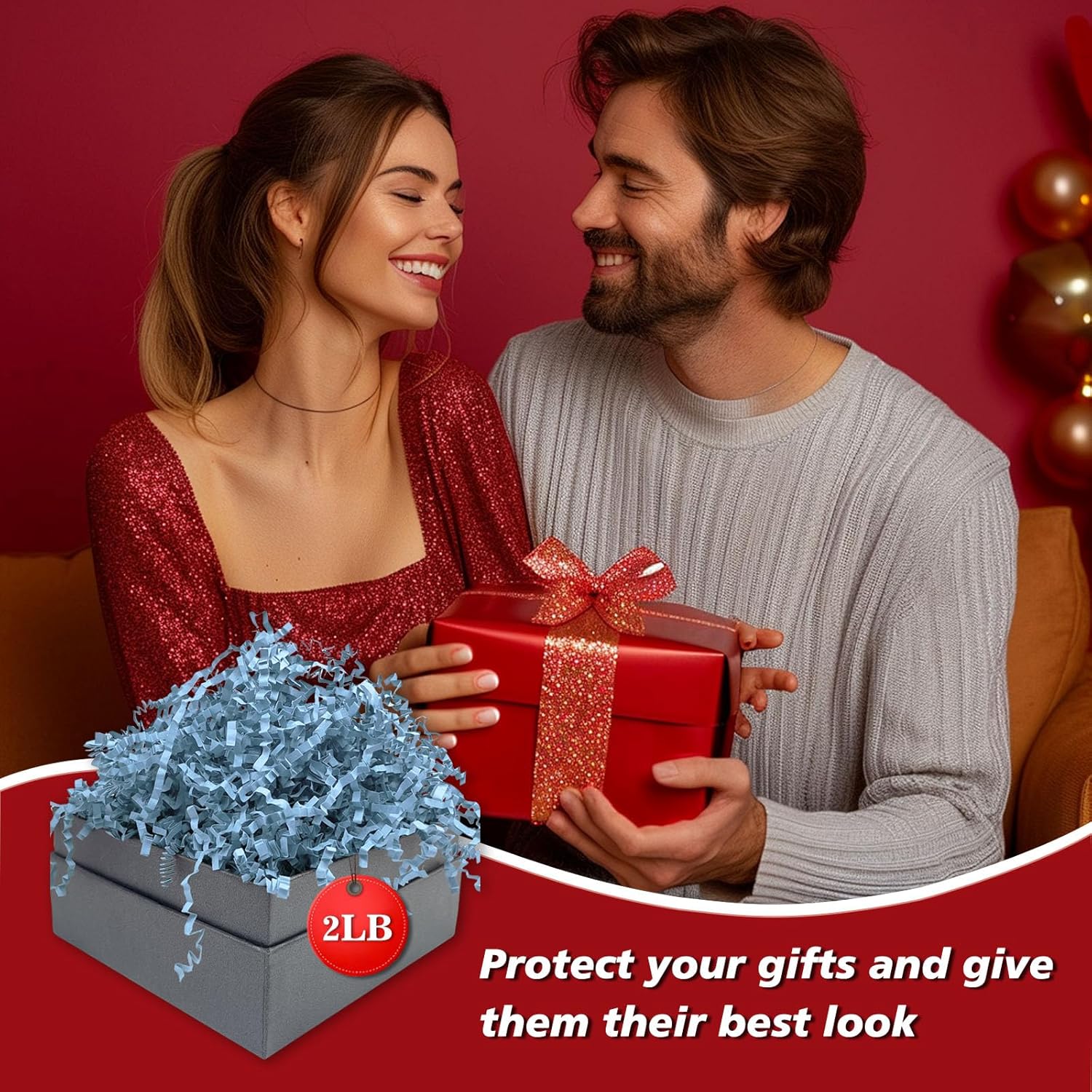 2LB Crinkle Cut Paper Shred Filler, Paper Shreds for Basket Fillers, Birthday, Gift Wrapping, Anniversary, New Years, Wedding, Halloween, Thanksgiving, Christmas Gift Decor Party Filler (Sky Blue) - Image 2