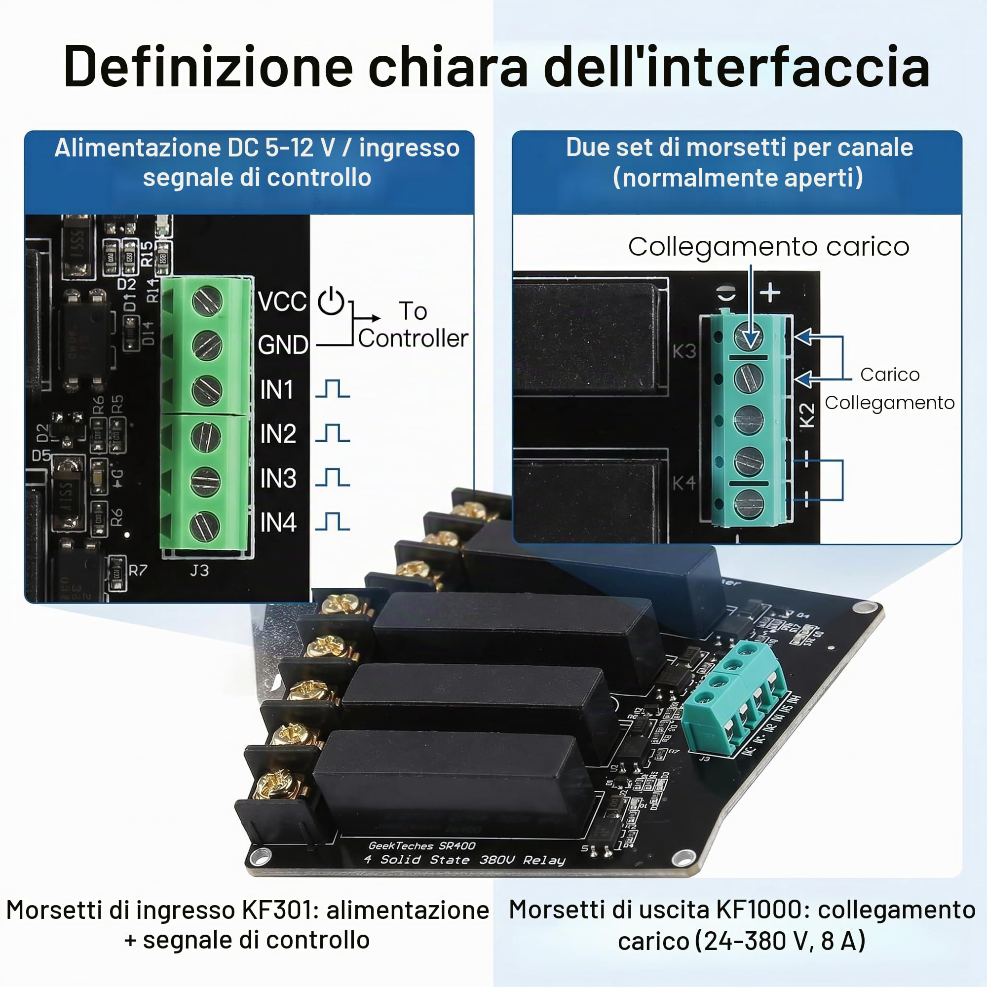 4 Canali Modulo Relè a Stato Solido 380V 8A Modulo Relè Alto E Basso Livello, Scheda Controller Interruttore SSR Tensione di Ingresso 5 V A 12 V CC per Controller PLC