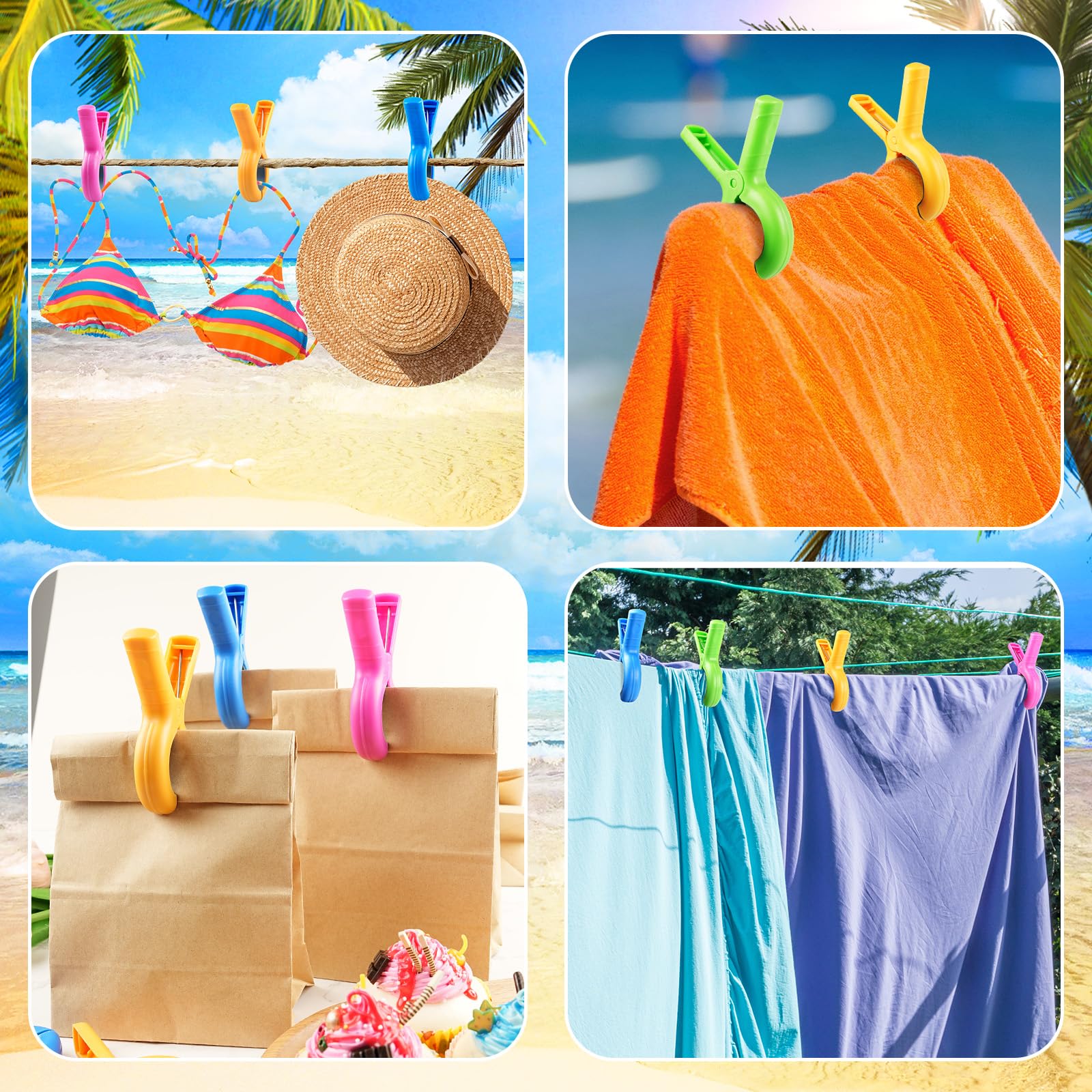 8 sztuk dużych, wielokolorowych klipsów, duży trwały plastikowy klips do prania, leżak plażowy, basenowy, odzież, kołdry, pościel