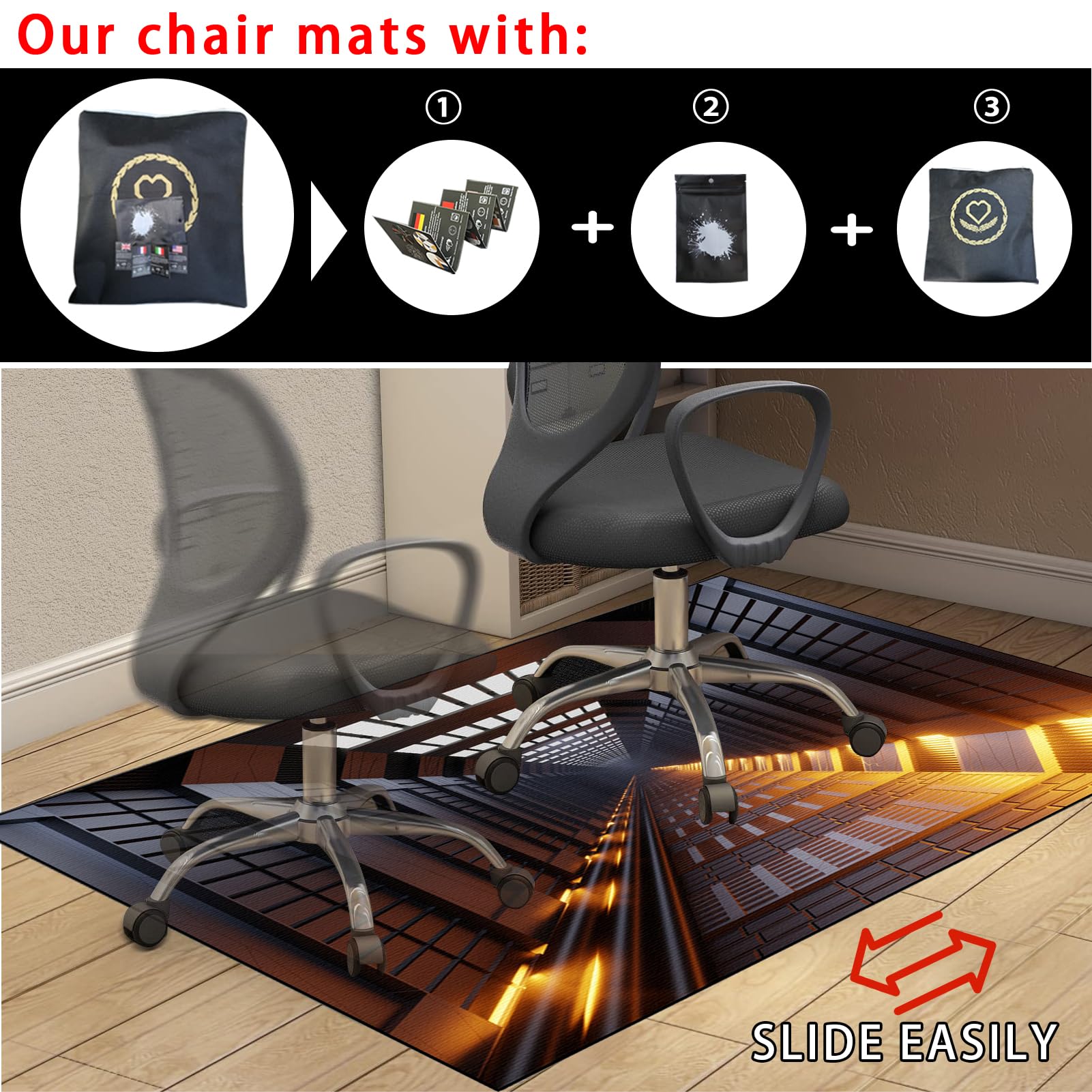 Bodenschutzmatte Bürostuhlunterlage Gaming Teppich 200 x 300 cm - Bürostuhl Matte - schreibtischstuhl unterlage - Bodenschutz Bürostuhl Teppichschoner für Hartböden - Parkett - Laminat - Teppichboden
