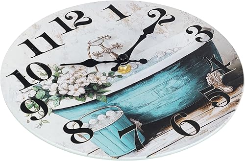 Miniatura 6 de Reloj de pared decorativo para baño, estilo rústico, impermeable, de cristal, para baño, piscina, jardín (12 pulgadas, azul)