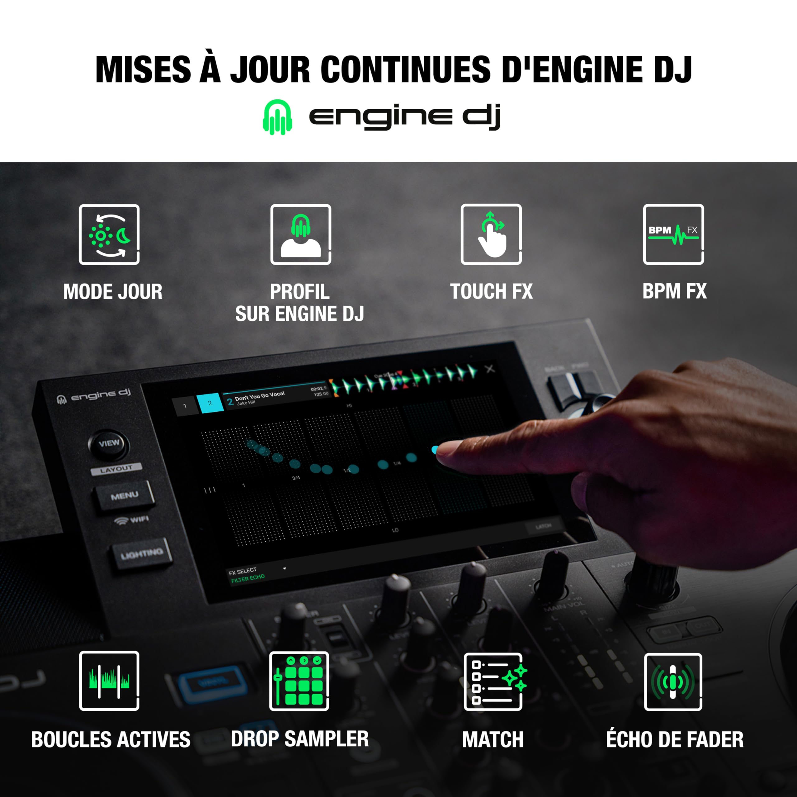 Denon DJ Contrôleur DJ autonome avec Amazon Music, écran tactile 7", Wi-Fi, haut-parleurs, compatible Serato DJ et Virtual DJ