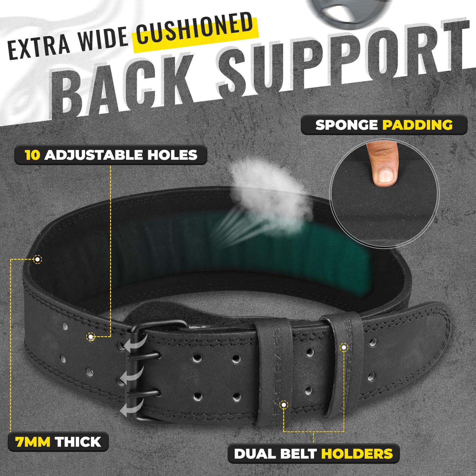 BEAST RAGE Cintura per sollevamento pesi in pelle resistente palestra body building 10 fori regolabili 10,2 cm imbottito lombare supporto per la schiena esercizio powerlifting fitness