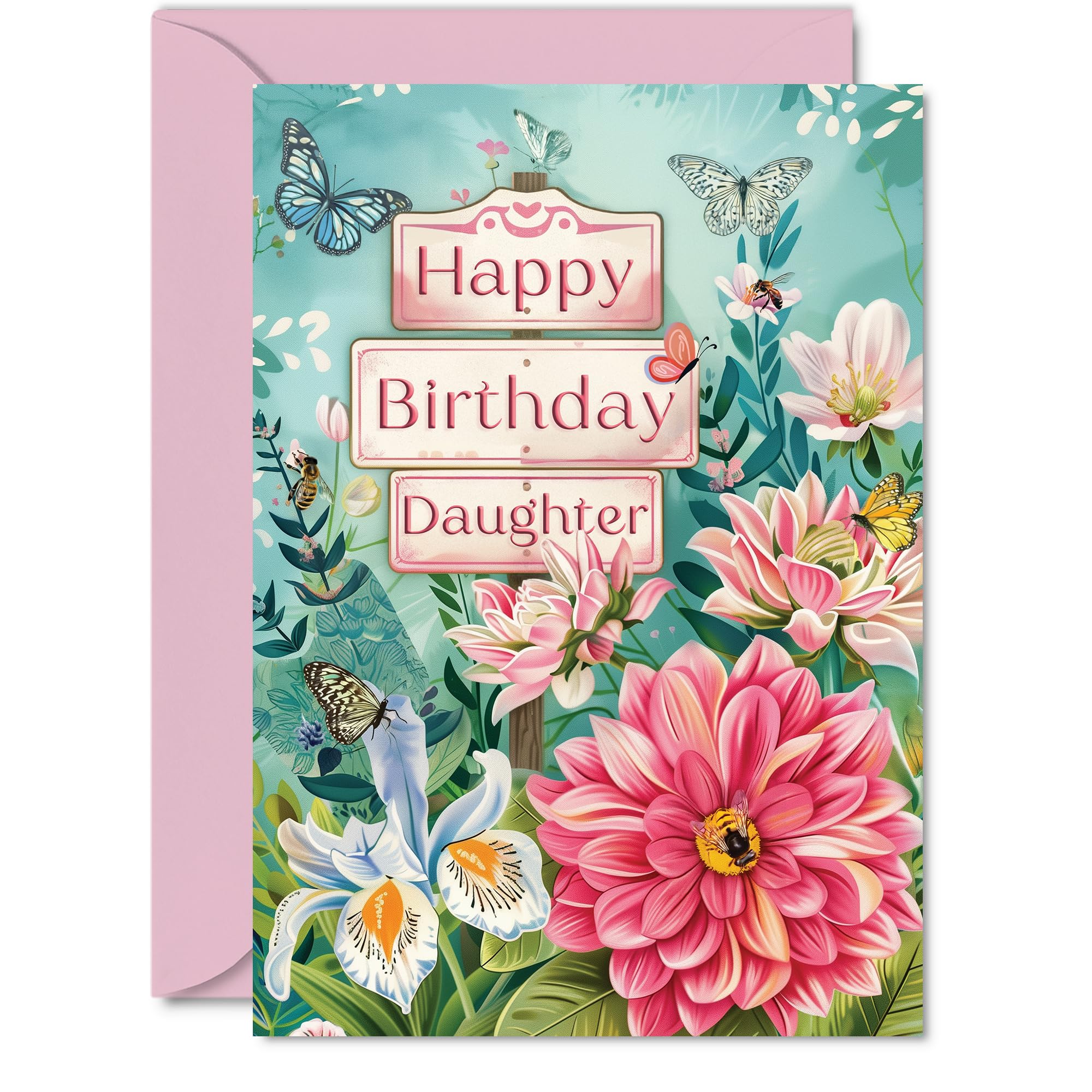 Daughter Birthday Card - Nature Floral Garden - Beautiful Happy Birthday Card for Daughter from Mum Dad, A5 Female Floral Bday Greeting Cards