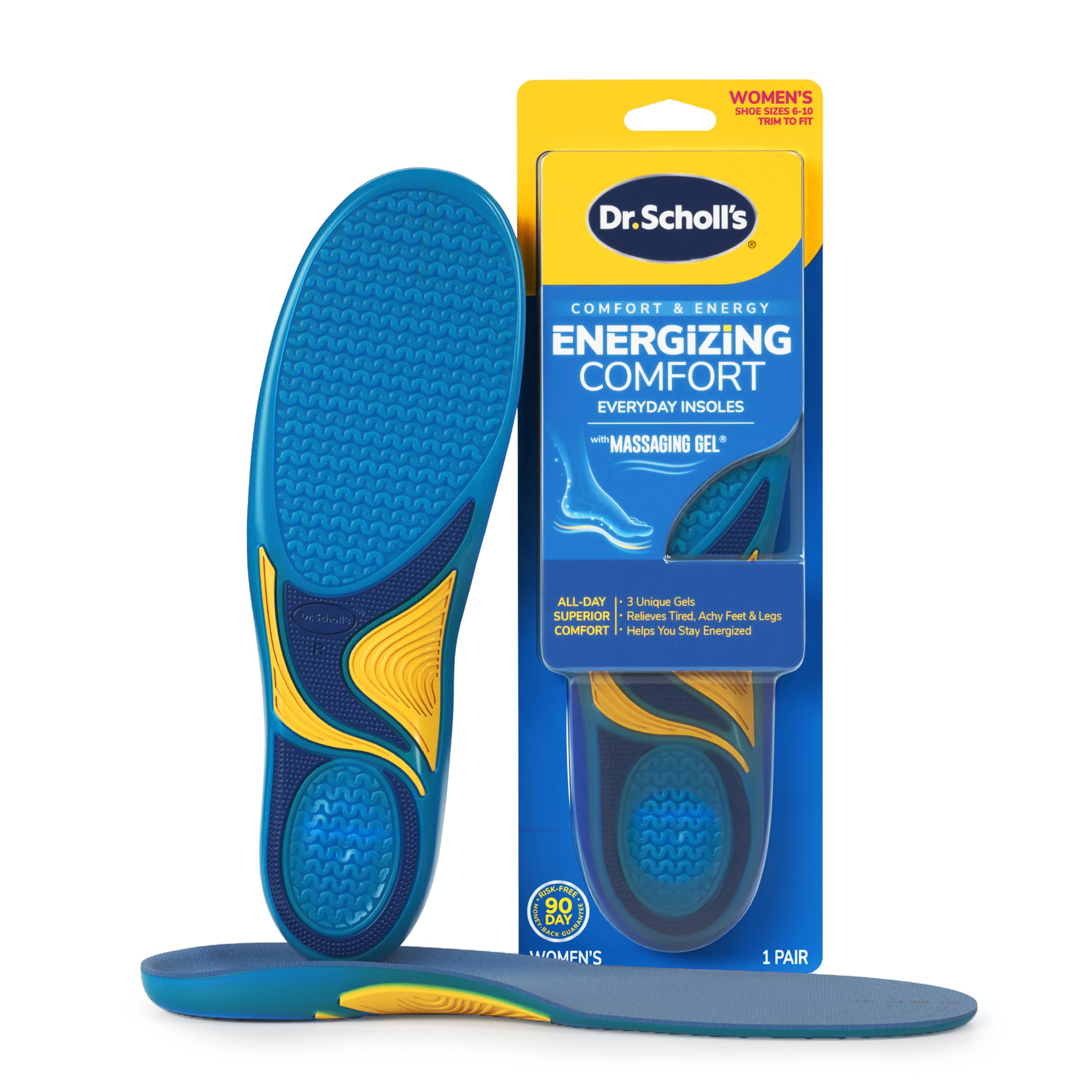 dr scholls energizing comfort womens everyday insoles with massaging gel - clinically proven all-day energy and comfort inserts with patented triple gel design - shock absorbing arch support