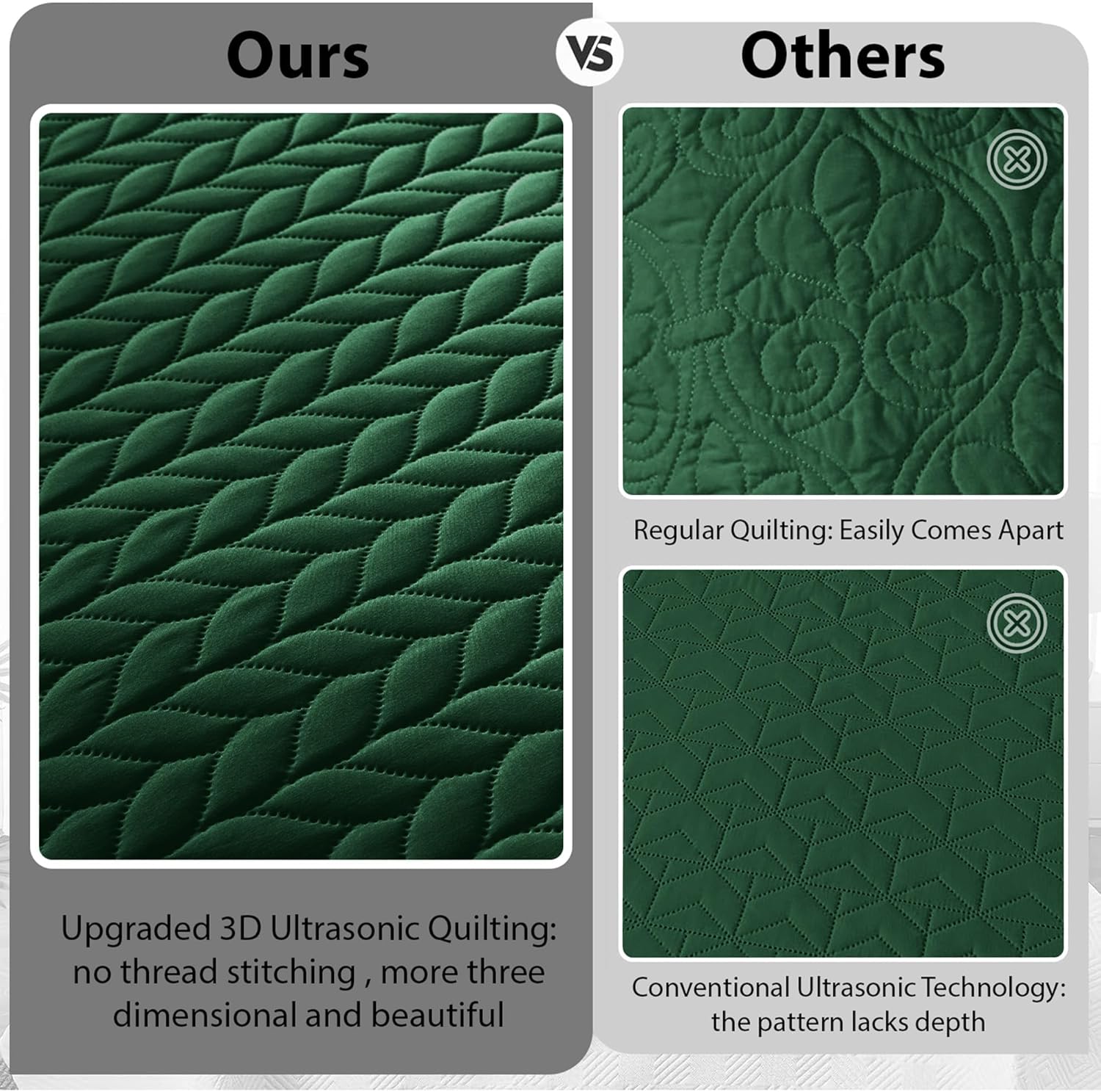 IR Imperial Rooms Queen Quilt Bedding Set Size (90" x 96") + 2 Pillow Shams (20" x 26"+ 2") - 3 Pcs All Season Lightweight Reversible Microfiber Coverlet Embossed Quilt Bedspread (Emerald) - Image 4