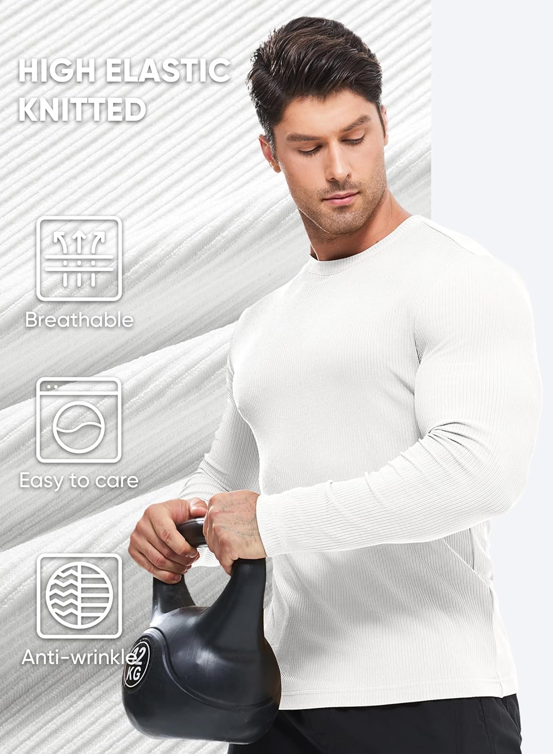 JMIERR Mens Muscle Shirt Slim Fitted Long Sleeve Anti-Wrinkle Casual Workout Gym T Shirts Crewneck - Image 4