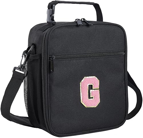 Miniatura 51 de ELEFOCUS Lonchera aislada con inicial para mujeres y hombres, bolsa de almuerzo personalizada con monograma con correa de hombro ajustable para