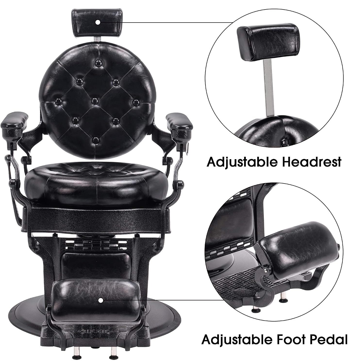 BarberPub Vintage Barber Chair Heavy Duty Metal Frame All Purpose Hydraulic Recline Salon Beauty Spa Equipment 2947 (Black with Black Frame)