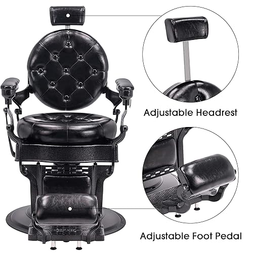 Miniatura 4 de BarberPub Silla de peluquería vintage resistente con marco de metal hidráulico multiusos reclinable para salón de belleza, equipo de spa 2947 (negro