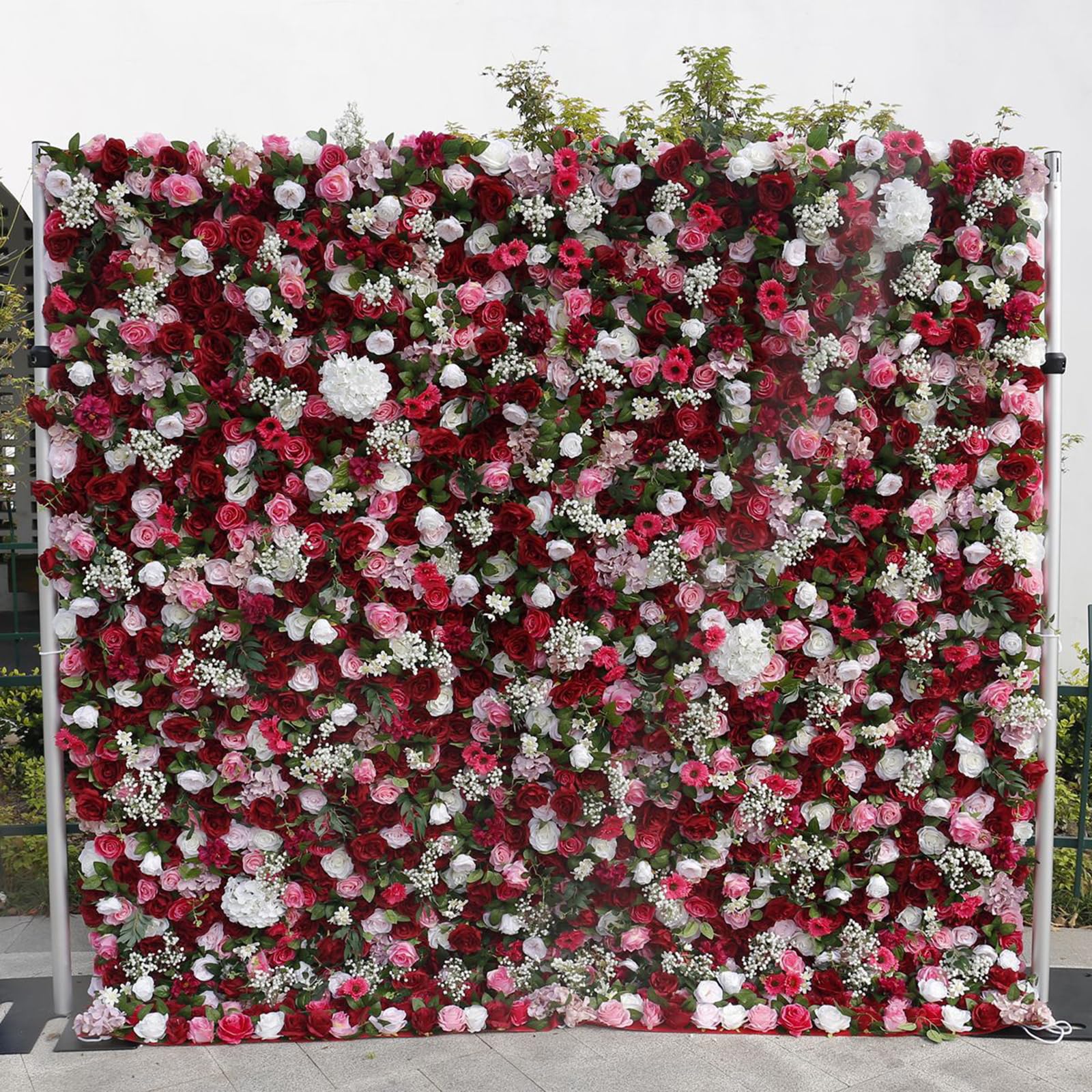 Künstliche Blumen-Wandpaneele, Gypsophila-Rosenwand, romantische Seidenrosen-Blumenwand, Seidenrosen, Blumenpaneele für Hintergrund, Hochzeit, Wanddekoration, 2 m x 2 m