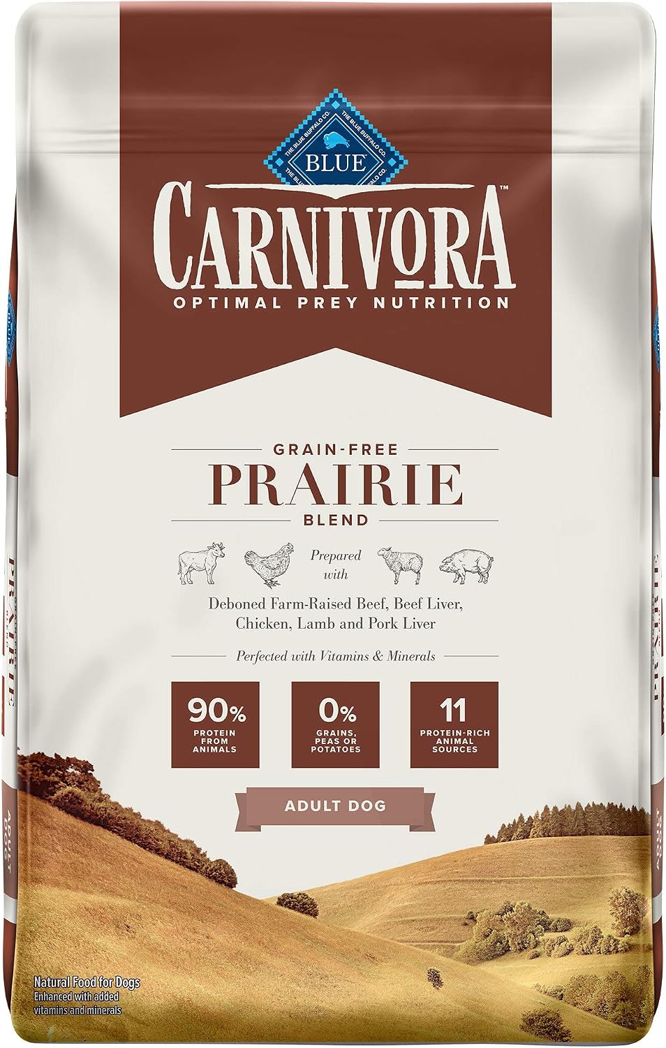 Blue Buffalo Carnivora Optimal Prey Nutrition High Protein, Grain Free Natural Adult Dry Dog Food, Prairie Blend, 22lb