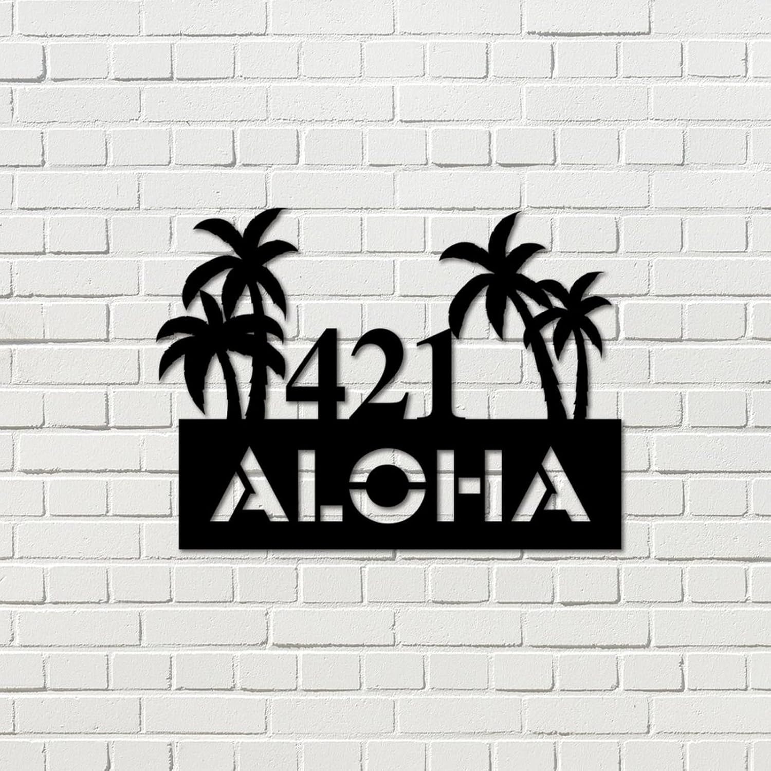 Personalized Address Sign Palm Tree House Number Address Metal Sign House Numbers Wall Mounted Sign Outside Decorations Metal Retro for House Stree Front Door Bright Easy Install